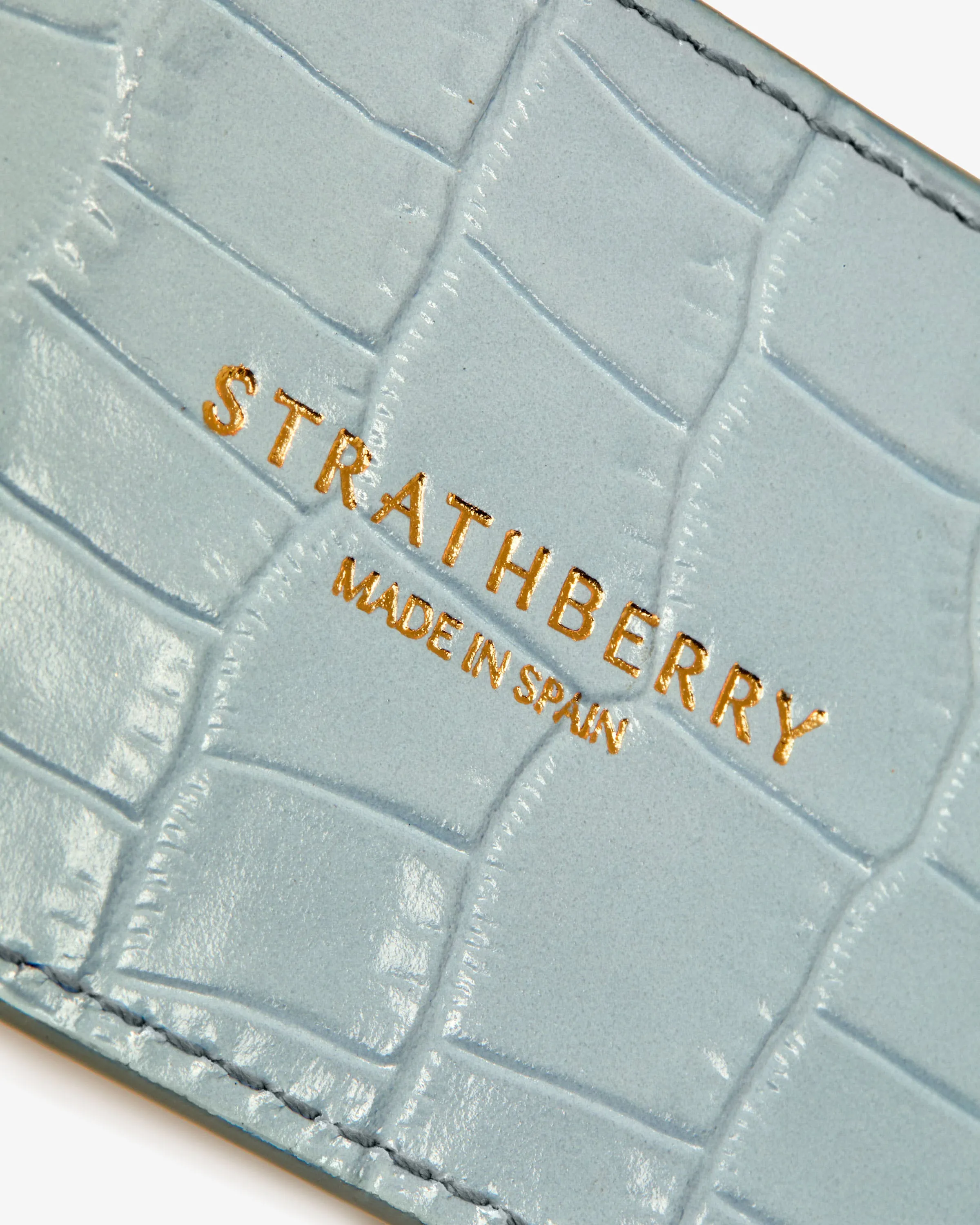 Luggage Tag - Croc-Embossed Leather Duck Egg Blue