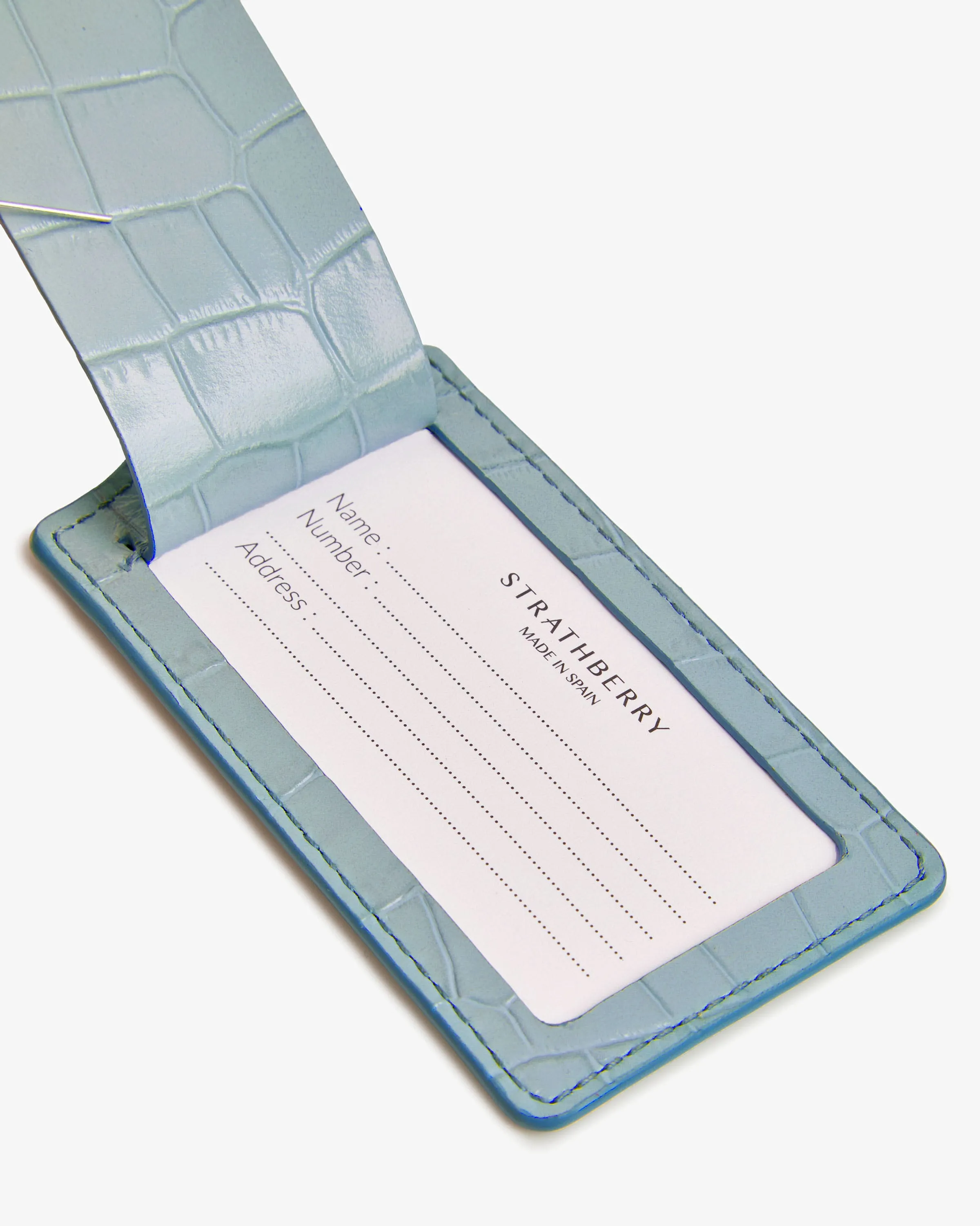 Luggage Tag - Croc-Embossed Leather Duck Egg Blue