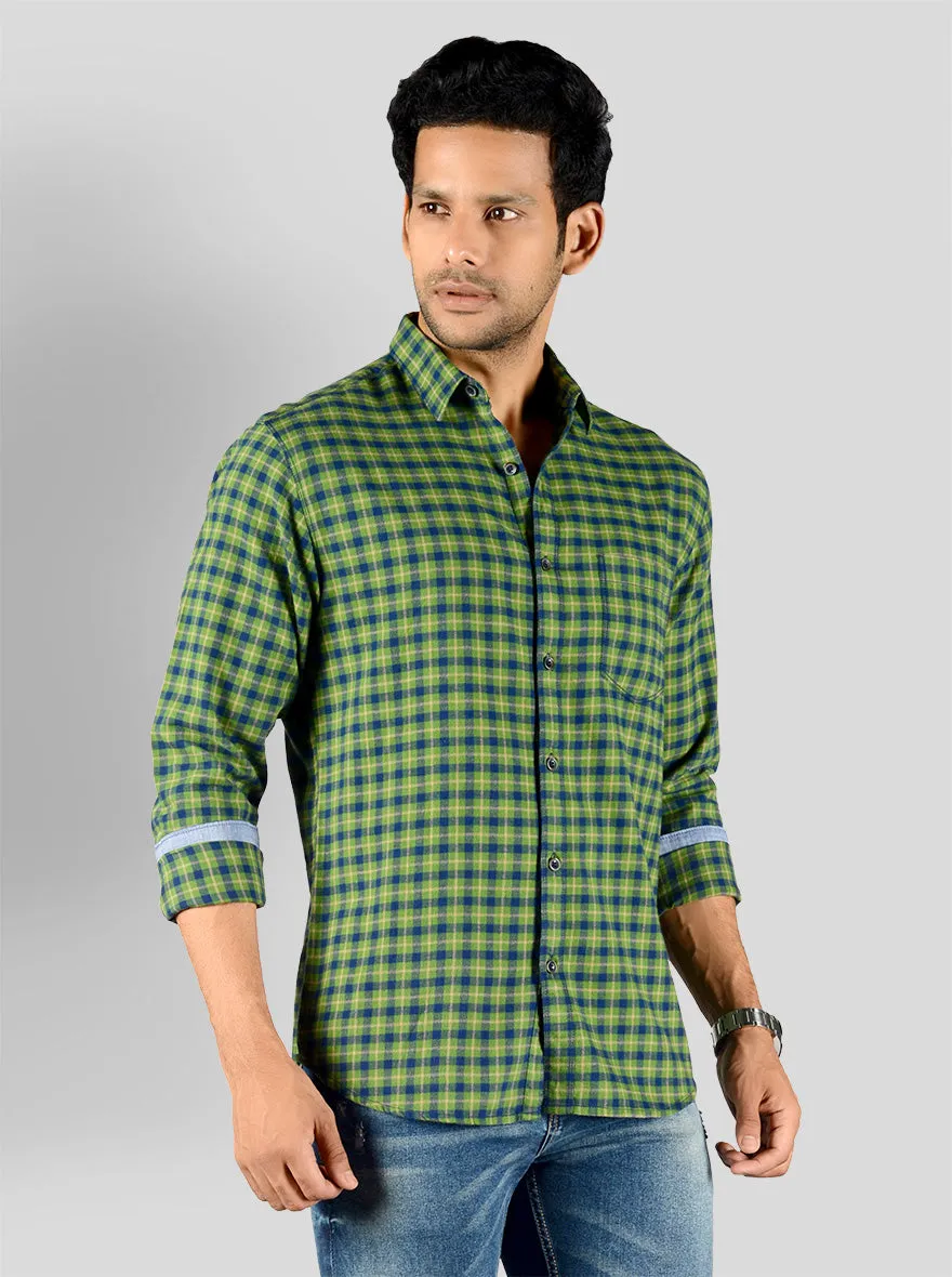 Meadow Green & Blue Checked Slim Fit Casual Shirt | Greenfibre