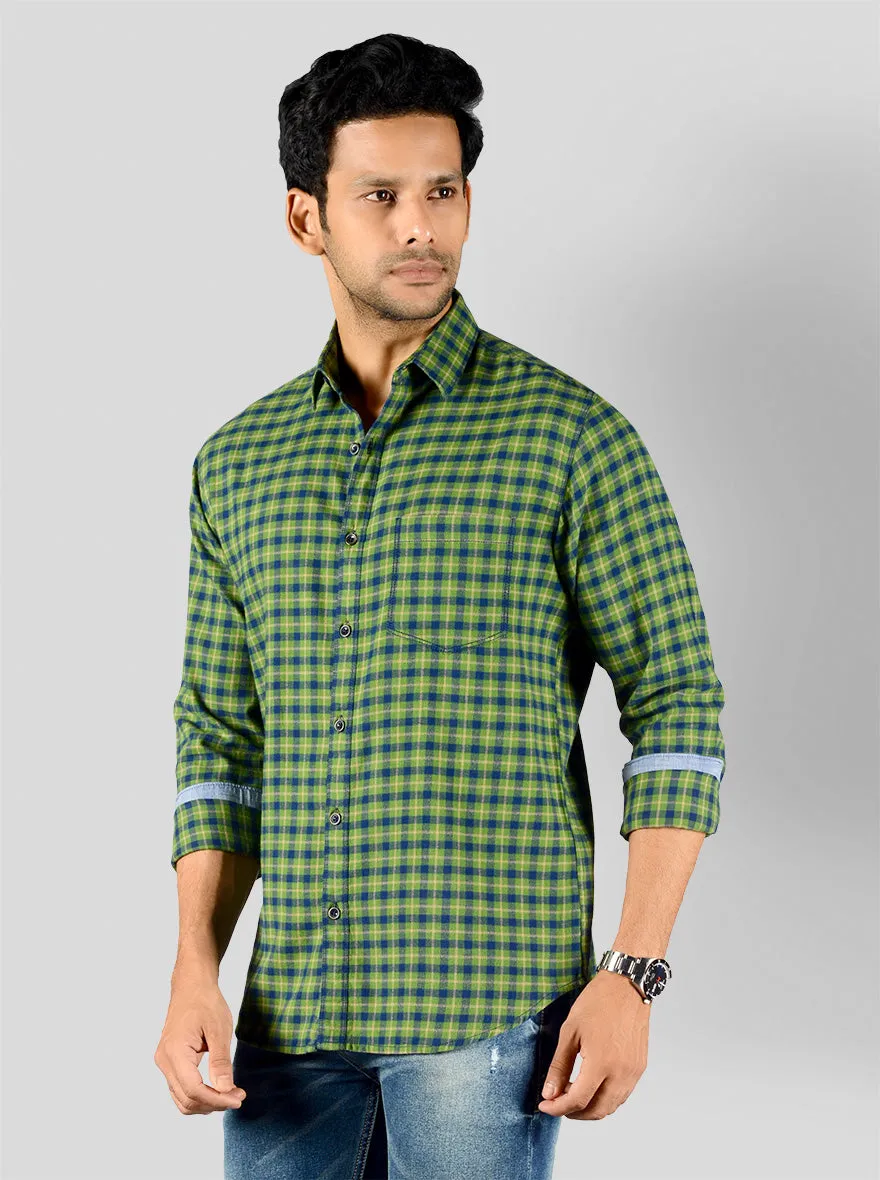 Meadow Green & Blue Checked Slim Fit Casual Shirt | Greenfibre