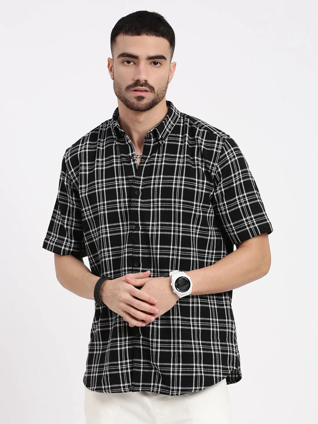 Men Black Checked Slim Fit Shirt