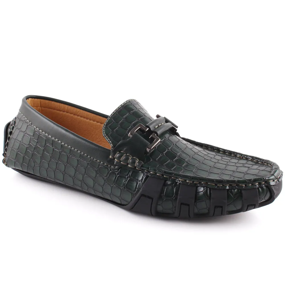 Men “ZAIR” Textured Buckle Stitch Detail Moccasin Shoes