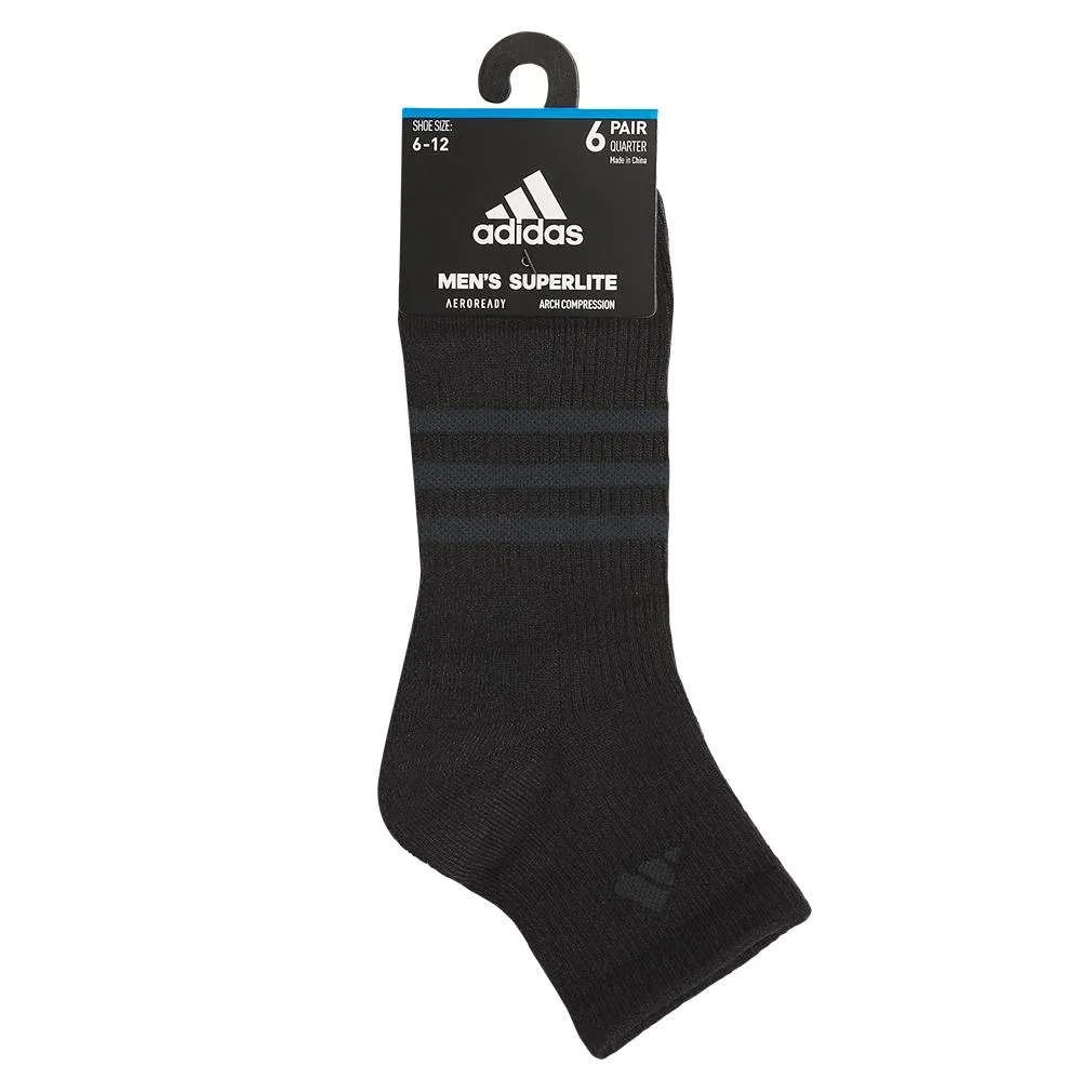 Men`s Superlite 3.0 6 Pack Quarter Tennis Socks Black and Night Grey