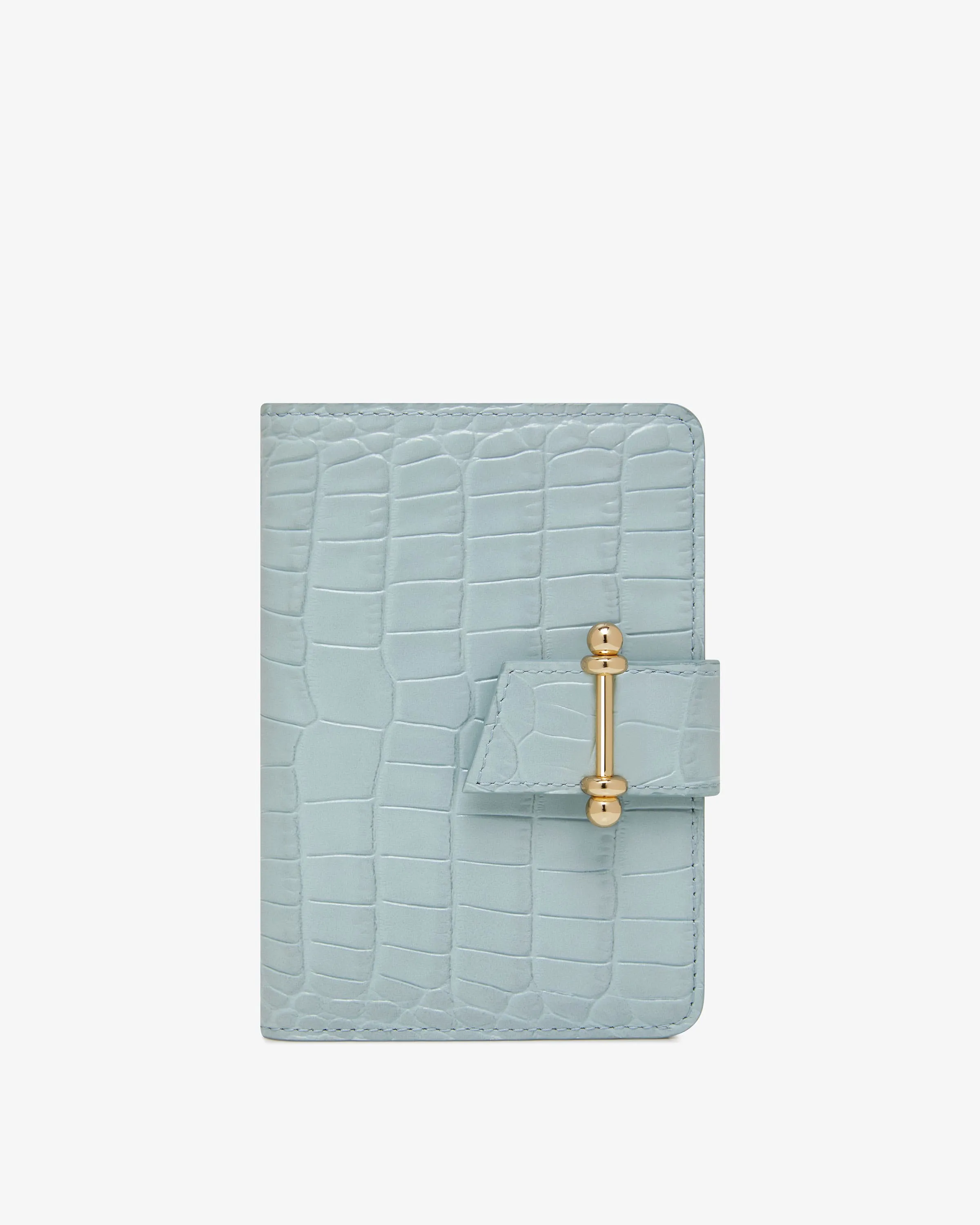 Multrees Passport Holder - Croc-Embossed Leather Duck Egg Blue