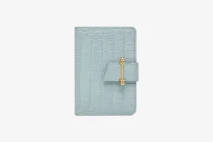 Multrees Passport Holder - Croc-Embossed Leather Duck Egg Blue