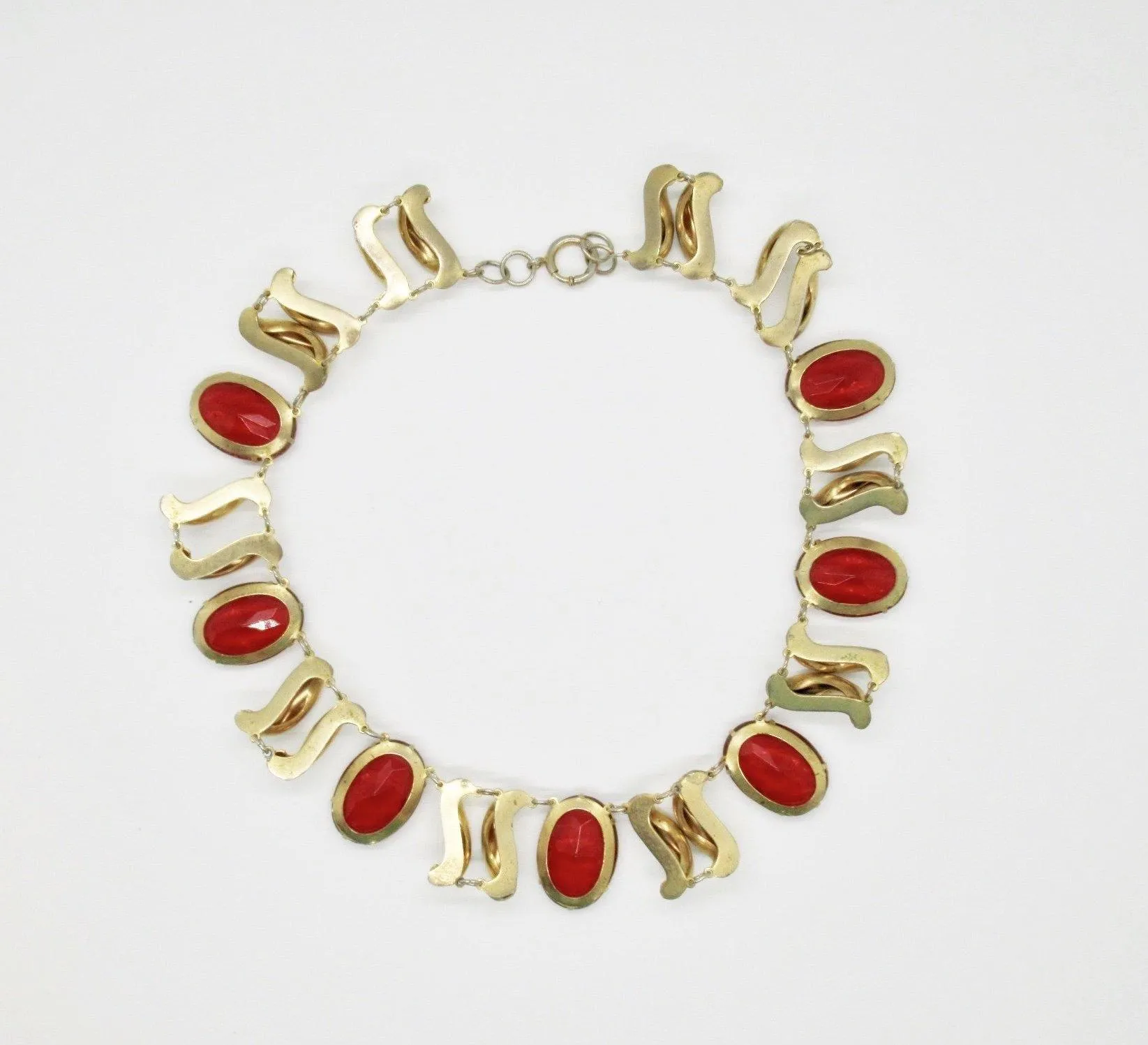 Opulent Art Deco Vintage Necklace with Ruby Red Stones