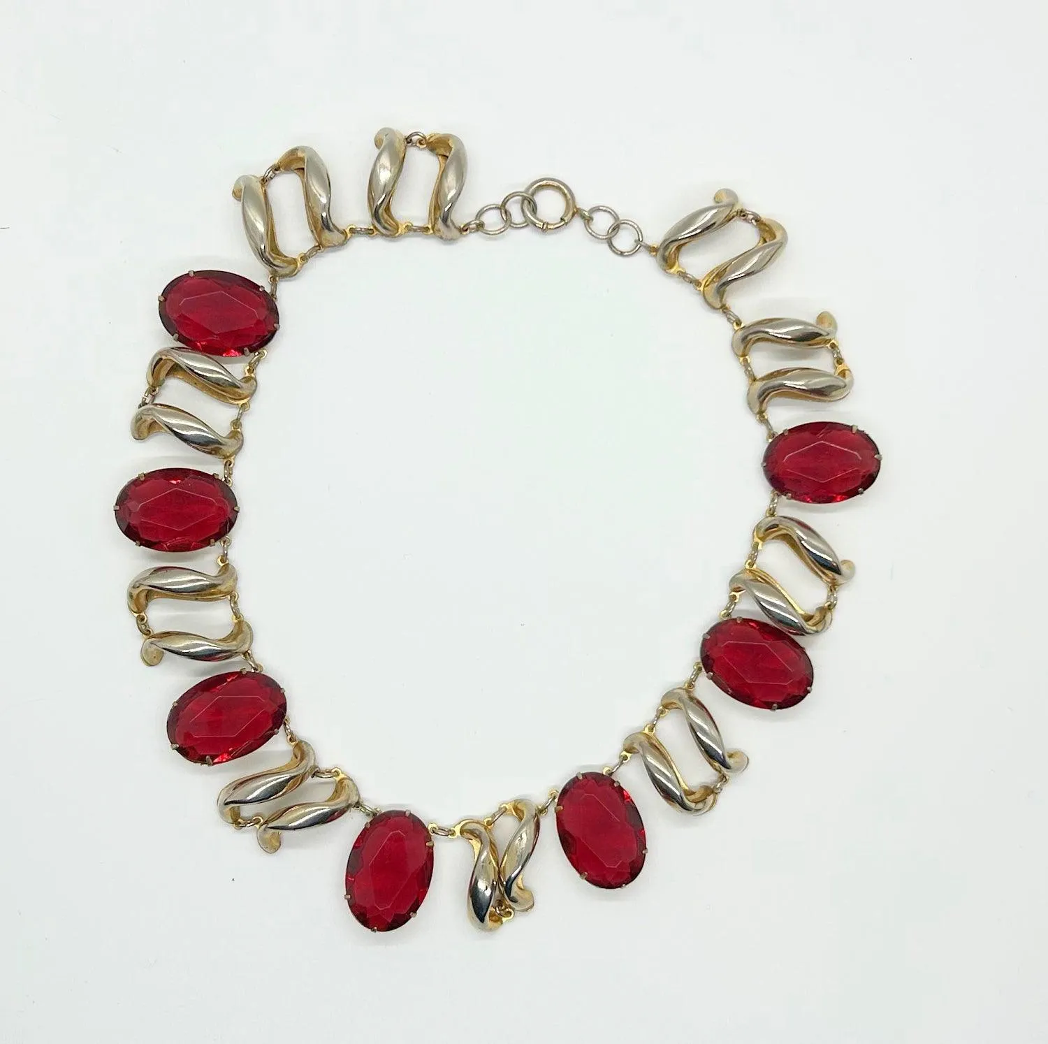 Opulent Art Deco Vintage Necklace with Ruby Red Stones