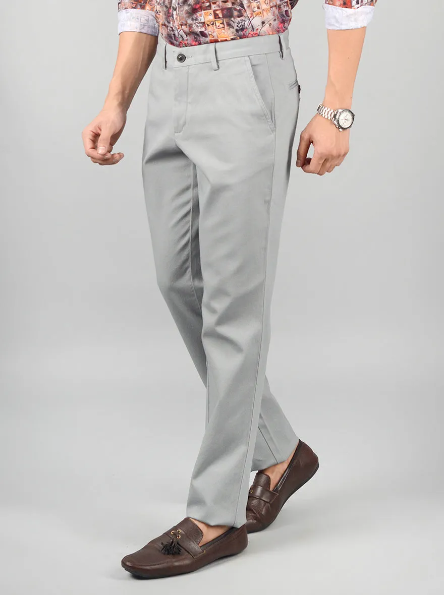 Pewter Grey Solid Slim Fit Casual Trouser | JadeBlue