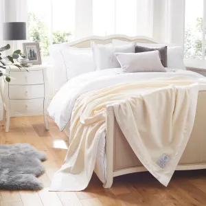 Pure Cashmere White Blanket with Silk Banding