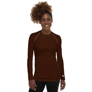 Sophisticated Sun Protection: Women's Solid Color Rash Guard - Chocolate