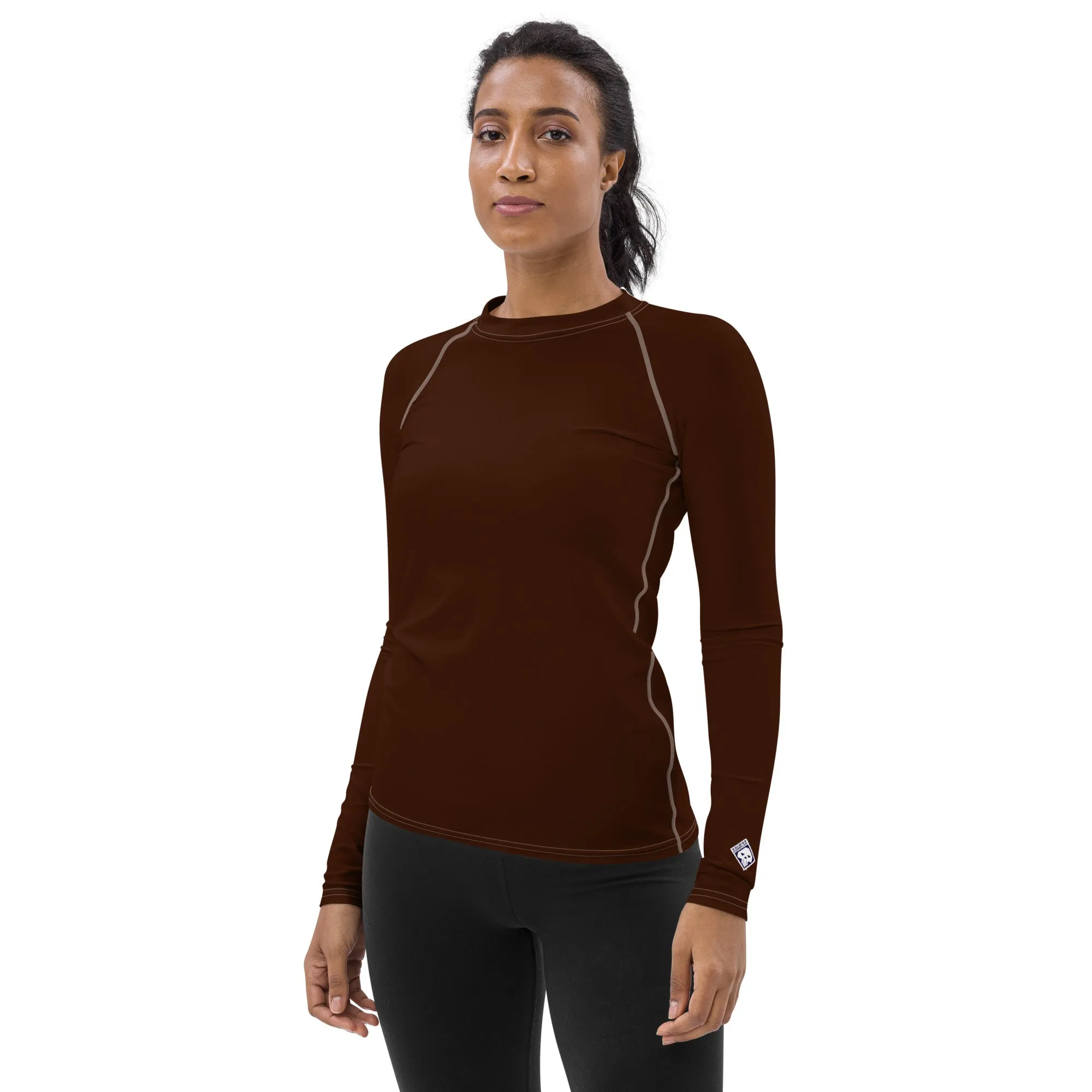 Sophisticated Sun Protection: Women's Solid Color Rash Guard - Chocolate