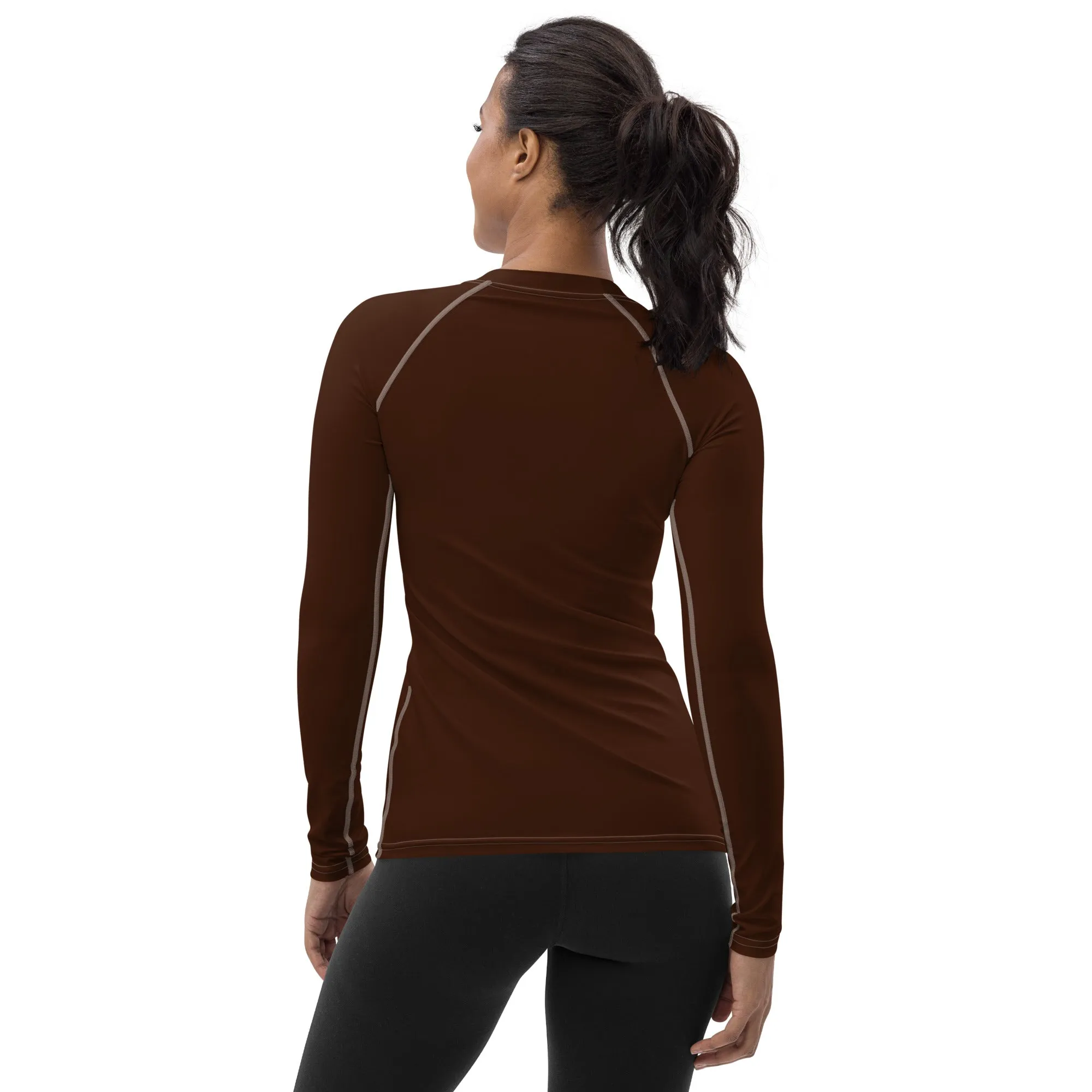 Sophisticated Sun Protection: Women's Solid Color Rash Guard - Chocolate