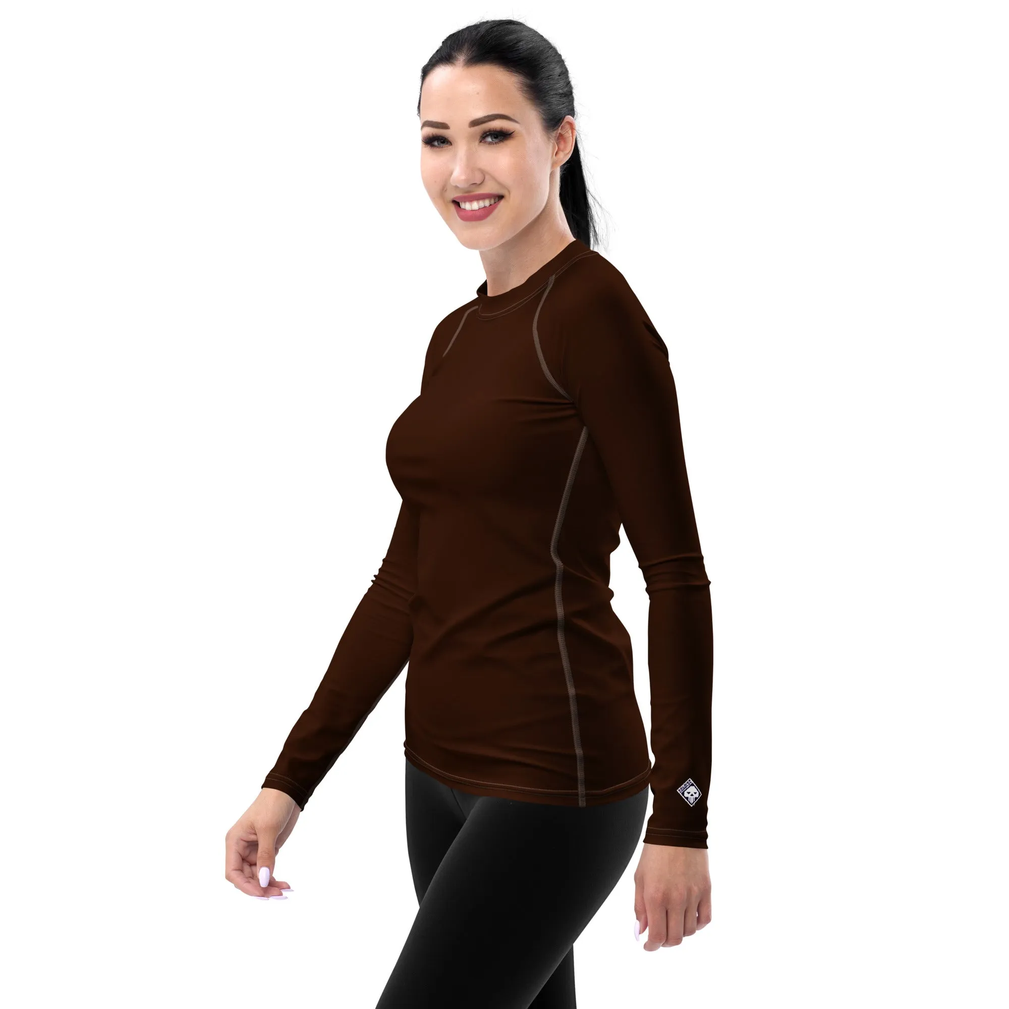 Sophisticated Sun Protection: Women's Solid Color Rash Guard - Chocolate