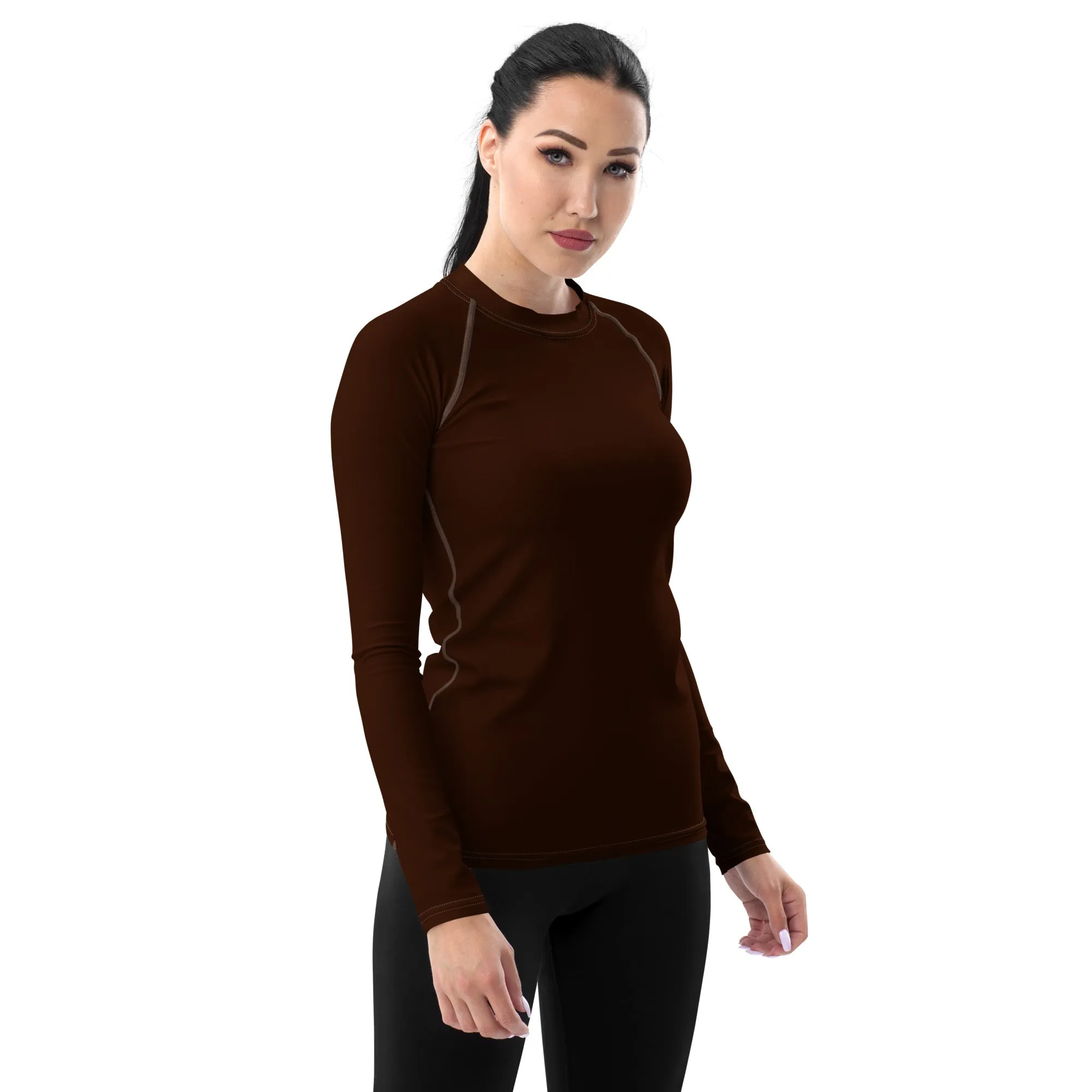 Sophisticated Sun Protection: Women's Solid Color Rash Guard - Chocolate