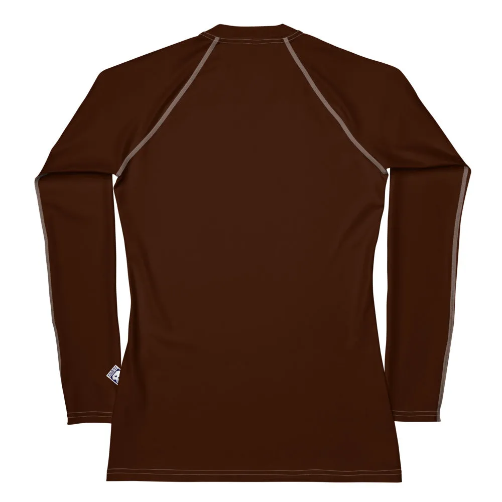 Sophisticated Sun Protection: Women's Solid Color Rash Guard - Chocolate