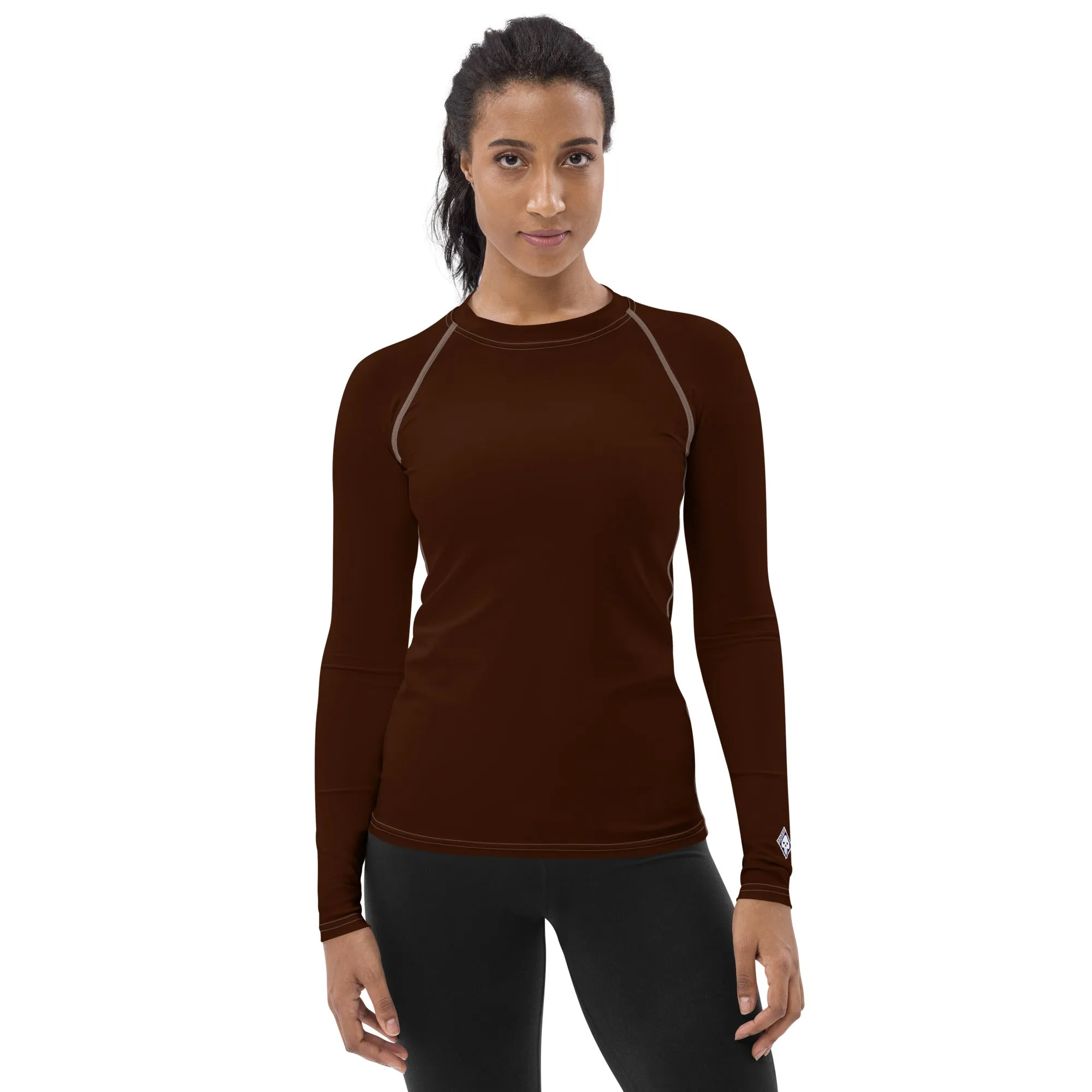 Sophisticated Sun Protection: Women's Solid Color Rash Guard - Chocolate