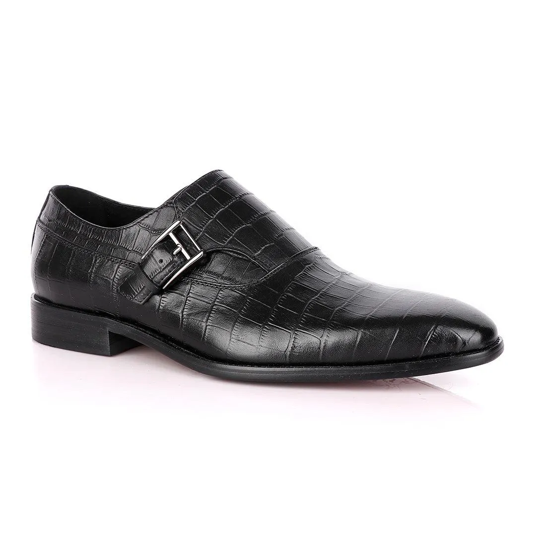 Terry Taylors Crocodile Skin Black Leather Shoe with Side Buckle