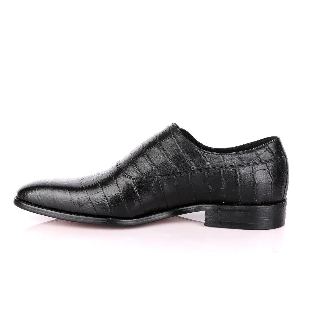 Terry Taylors Crocodile Skin Black Leather Shoe with Side Buckle