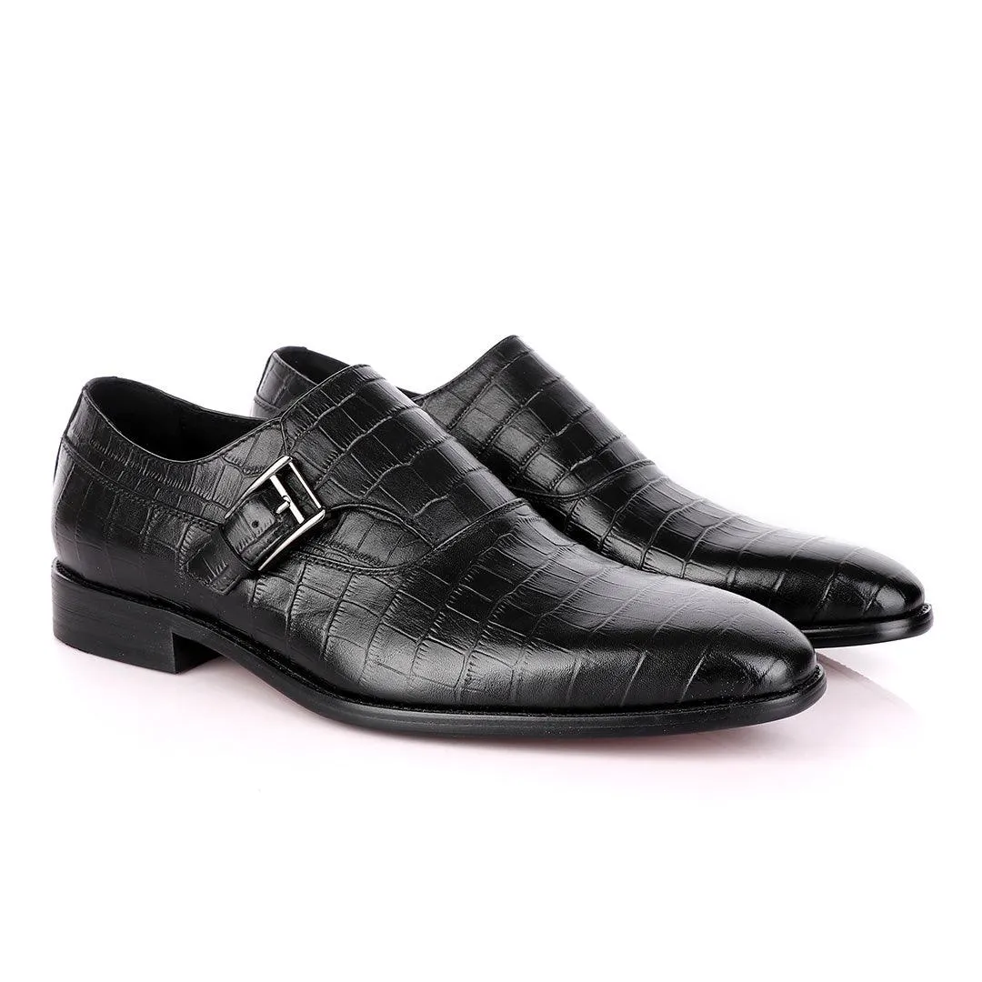 Terry Taylors Crocodile Skin Black Leather Shoe with Side Buckle