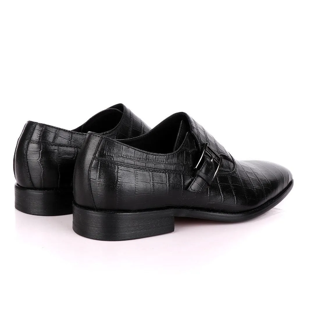 Terry Taylors Crocodile Skin Black Leather Shoe with Side Buckle