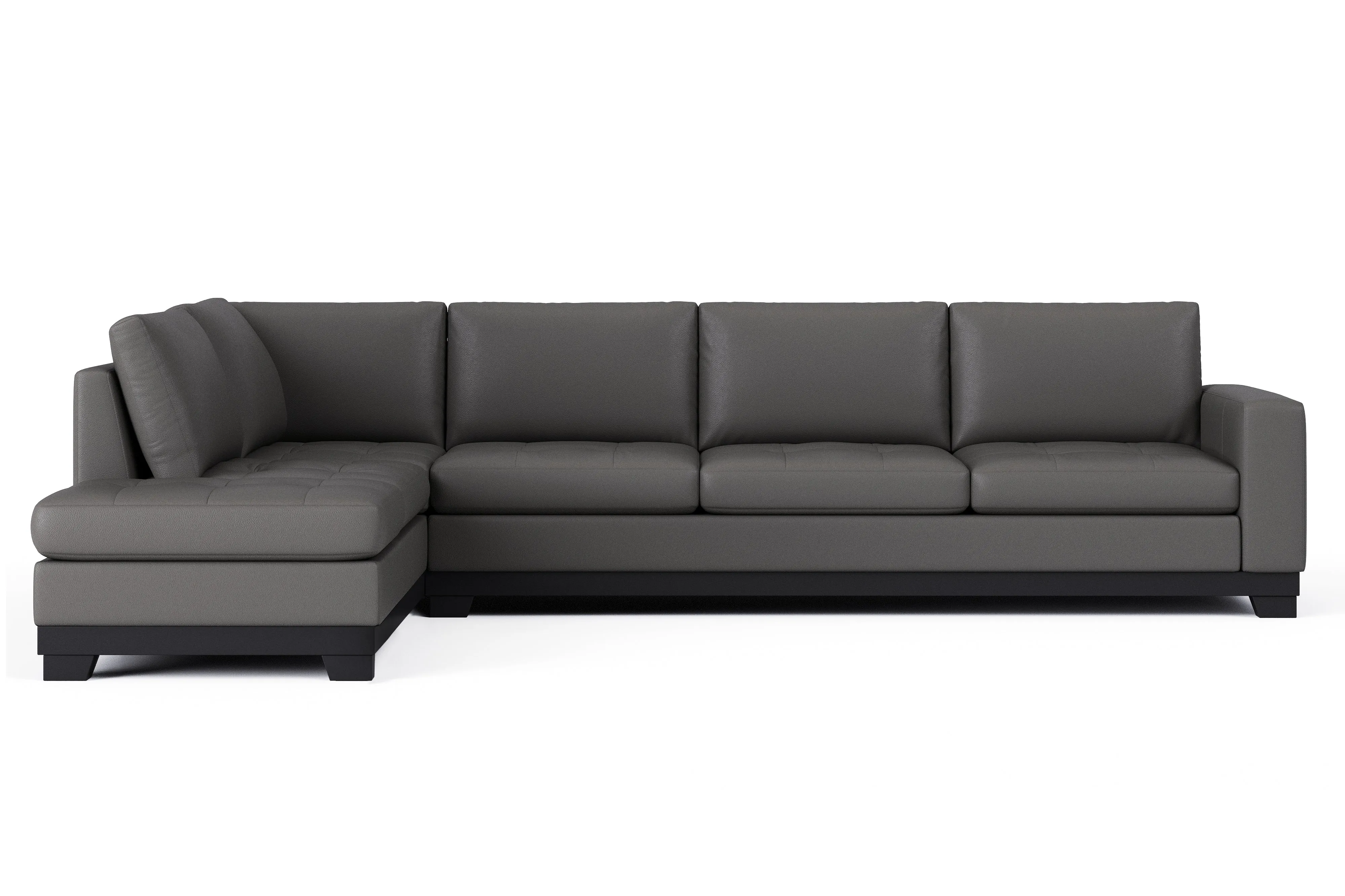 Valencia Aine Top Grain Leather Four Seats with Left Chaise Sofa, Charcoal Grey