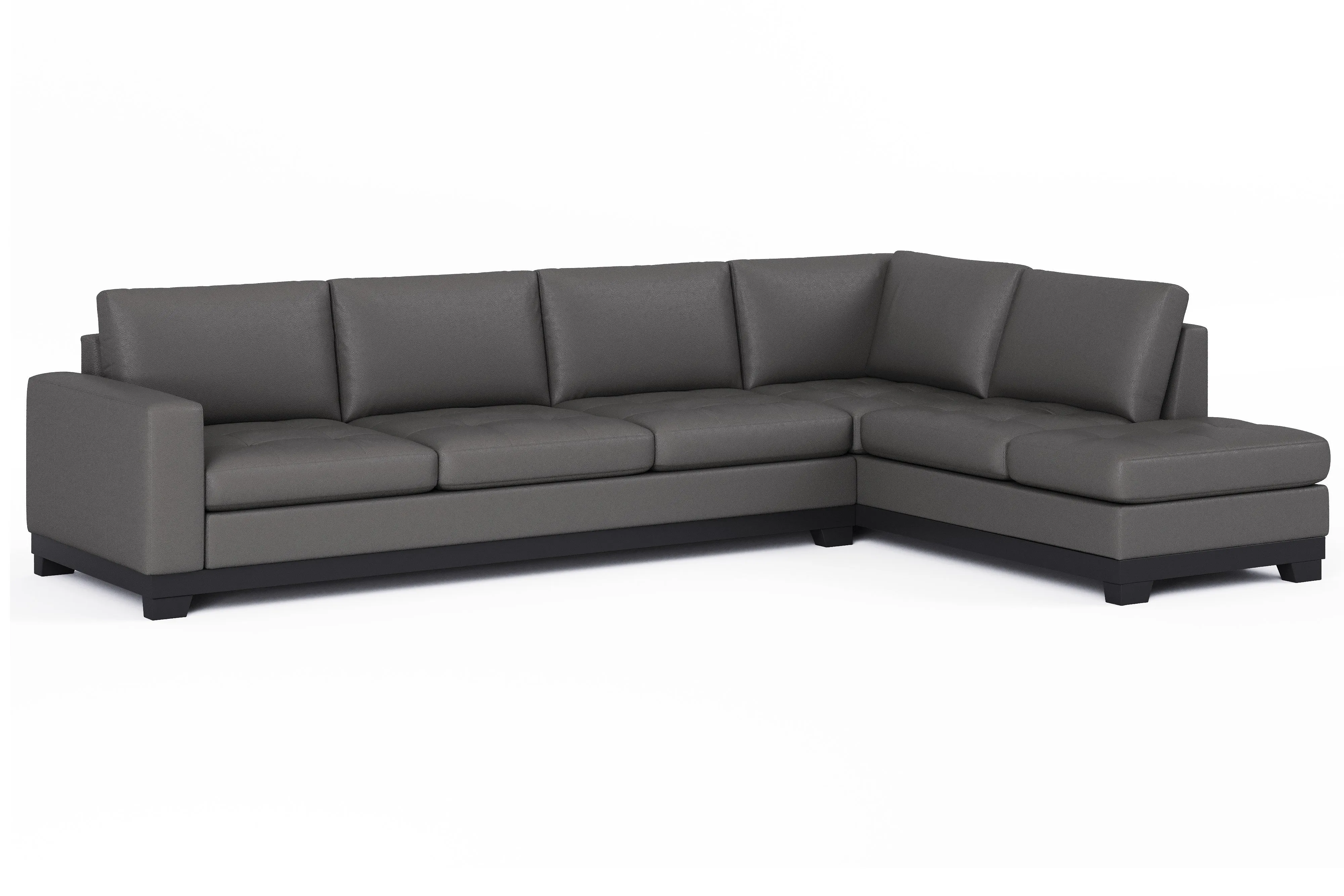 Valencia Aine Top Grain Leather Four Seats with Right Chaise Sofa, Charcoal Grey