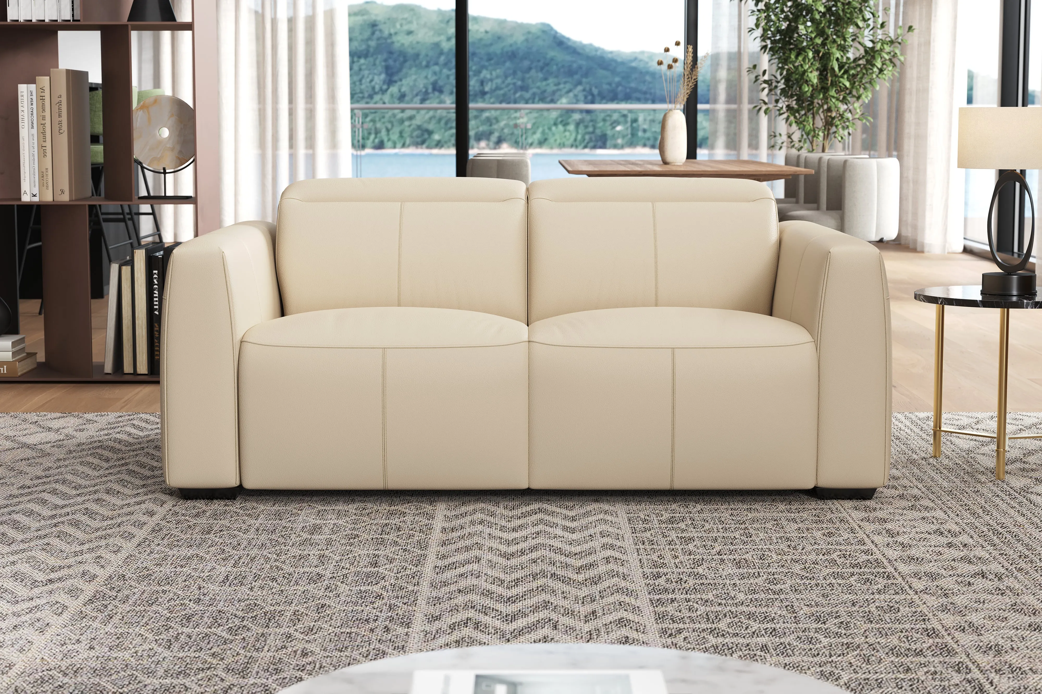 Valencia Carmen Leather 68.5" Loveseat Dual Recliner Lounge, Beige