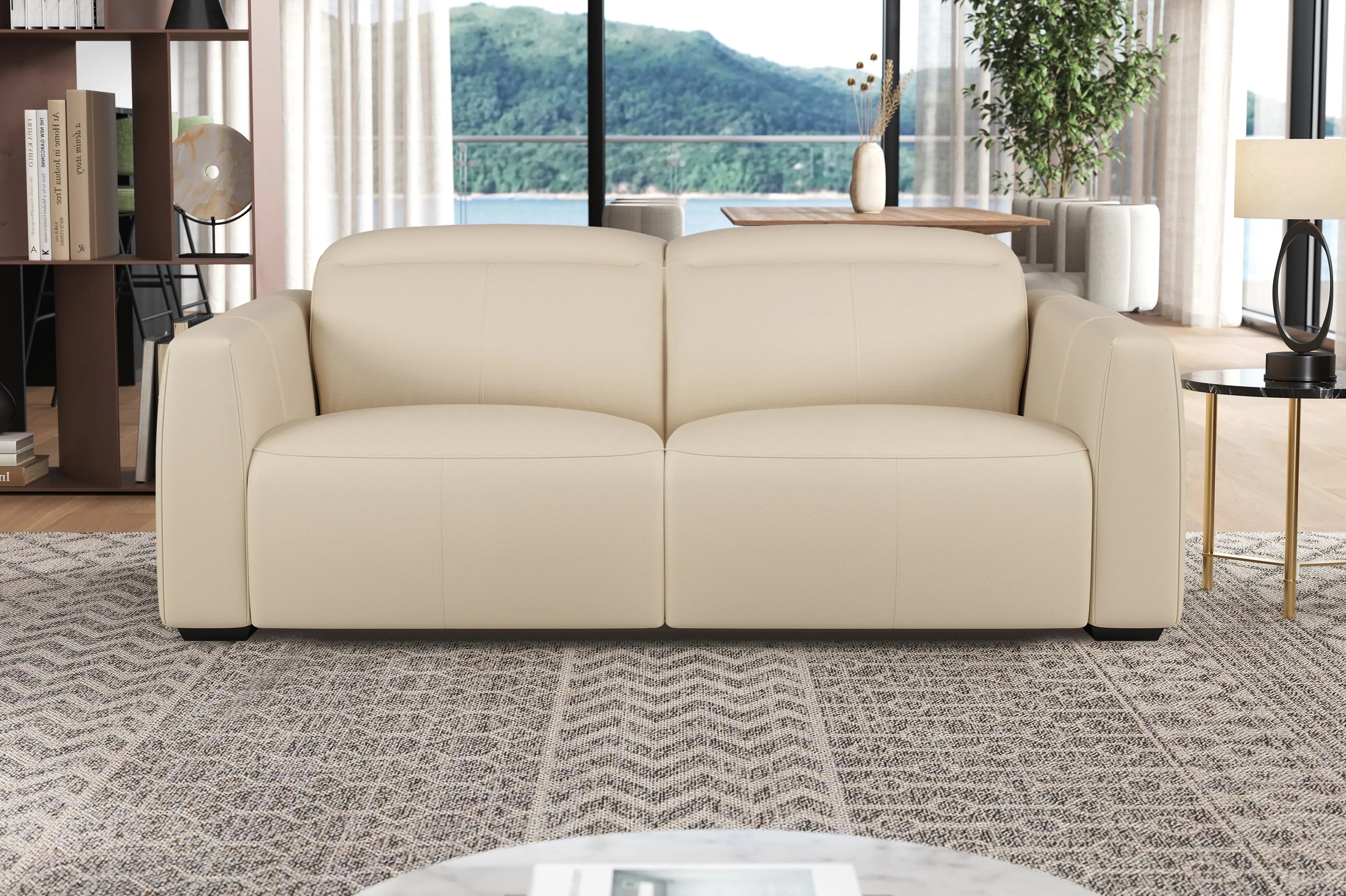 Valencia Carmen Leather 79.5" Loveseat with Dual Recliner Sofa, Beige