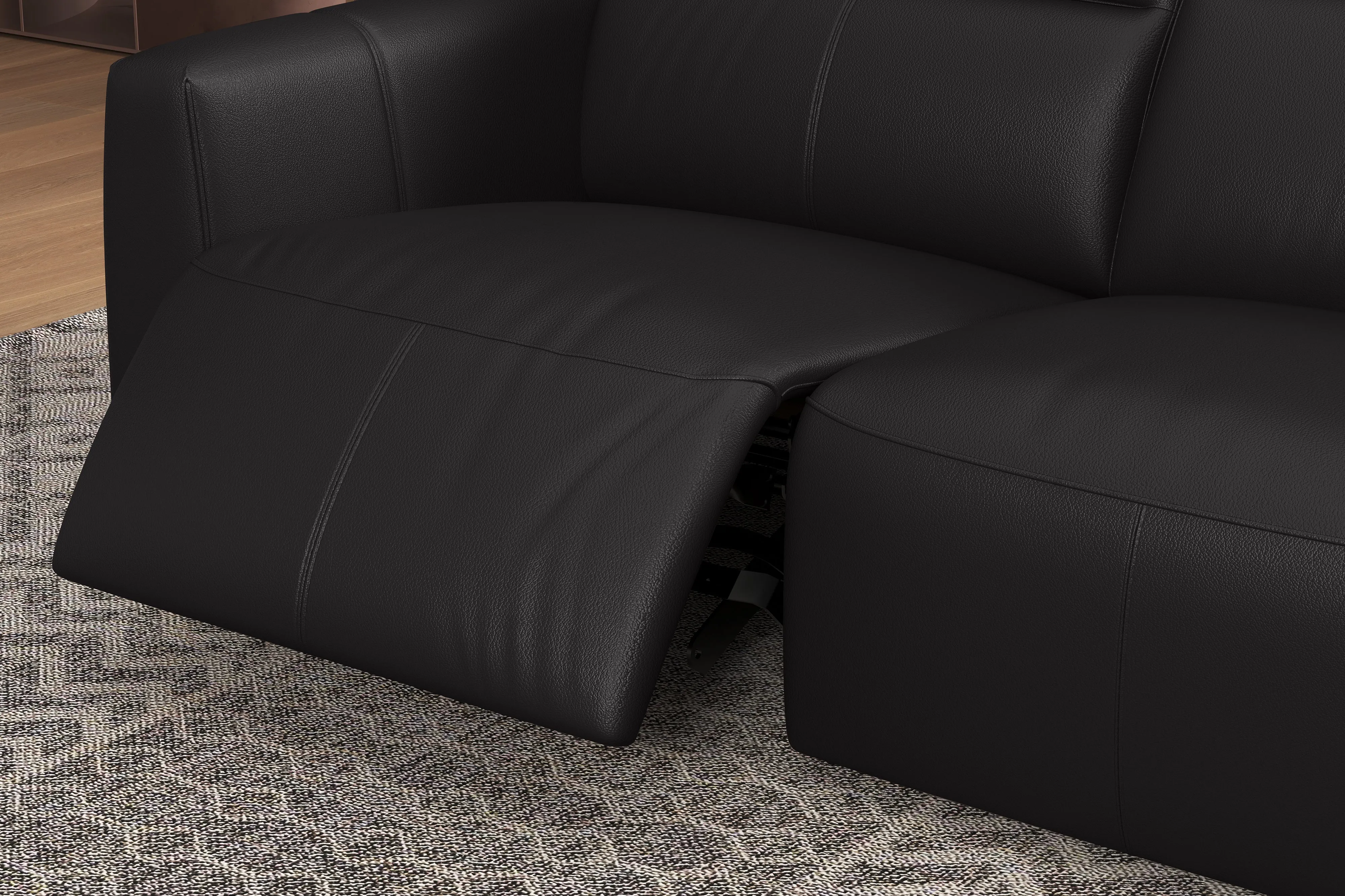 Valencia Carmen Leather L-Shape Dual Recliner Sofa, Black