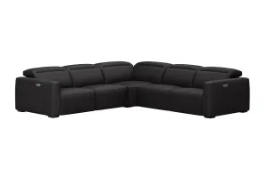 Valencia Carmen Leather L-Shape Dual Recliner Sofa, Black