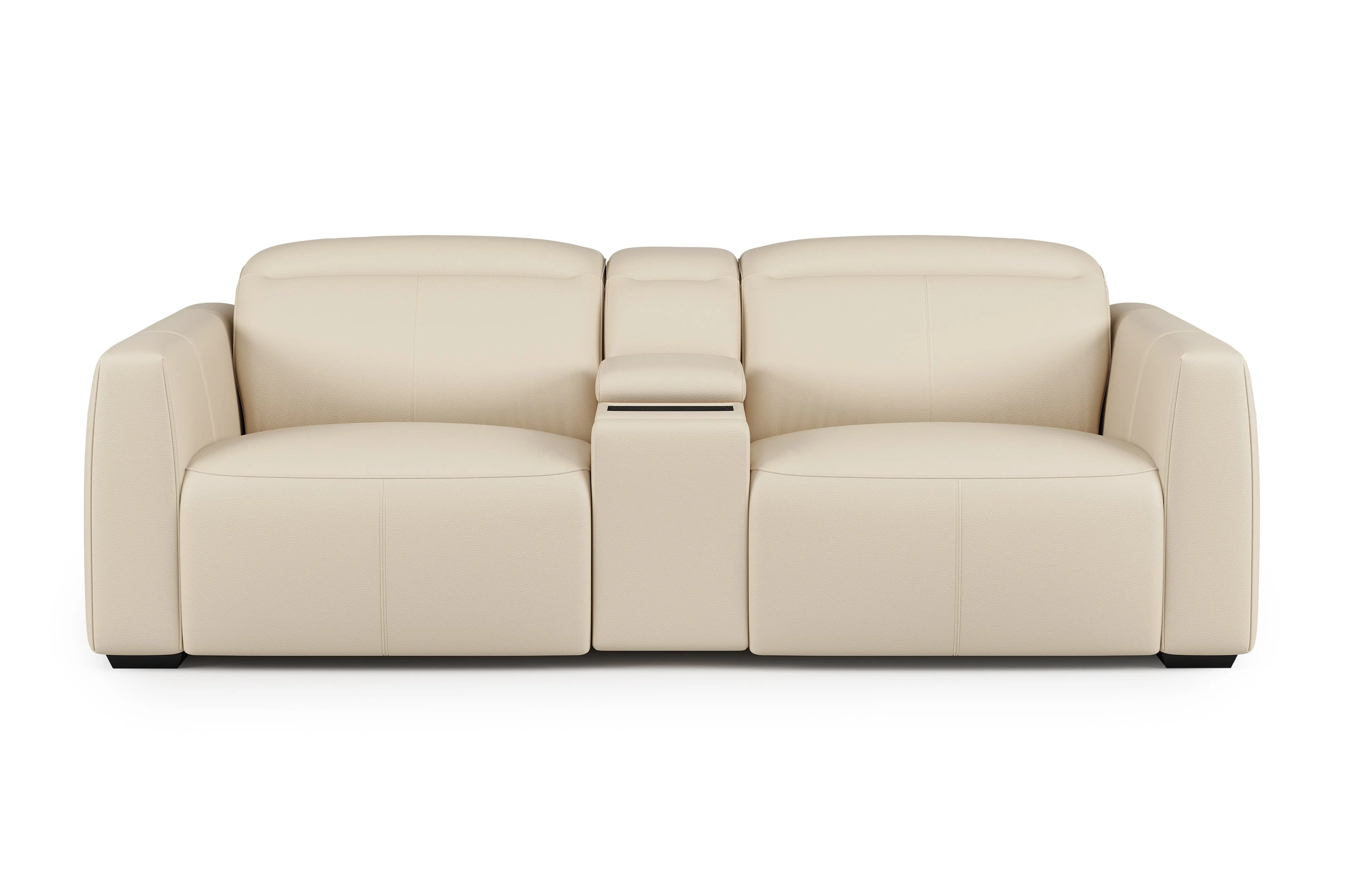 Valencia Carmen Leather Loveseat Dual Recliner with Console Lounge, Beige