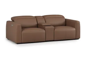 Valencia Carmen Leather Loveseat Dual Recliner with Console Lounge, Brown