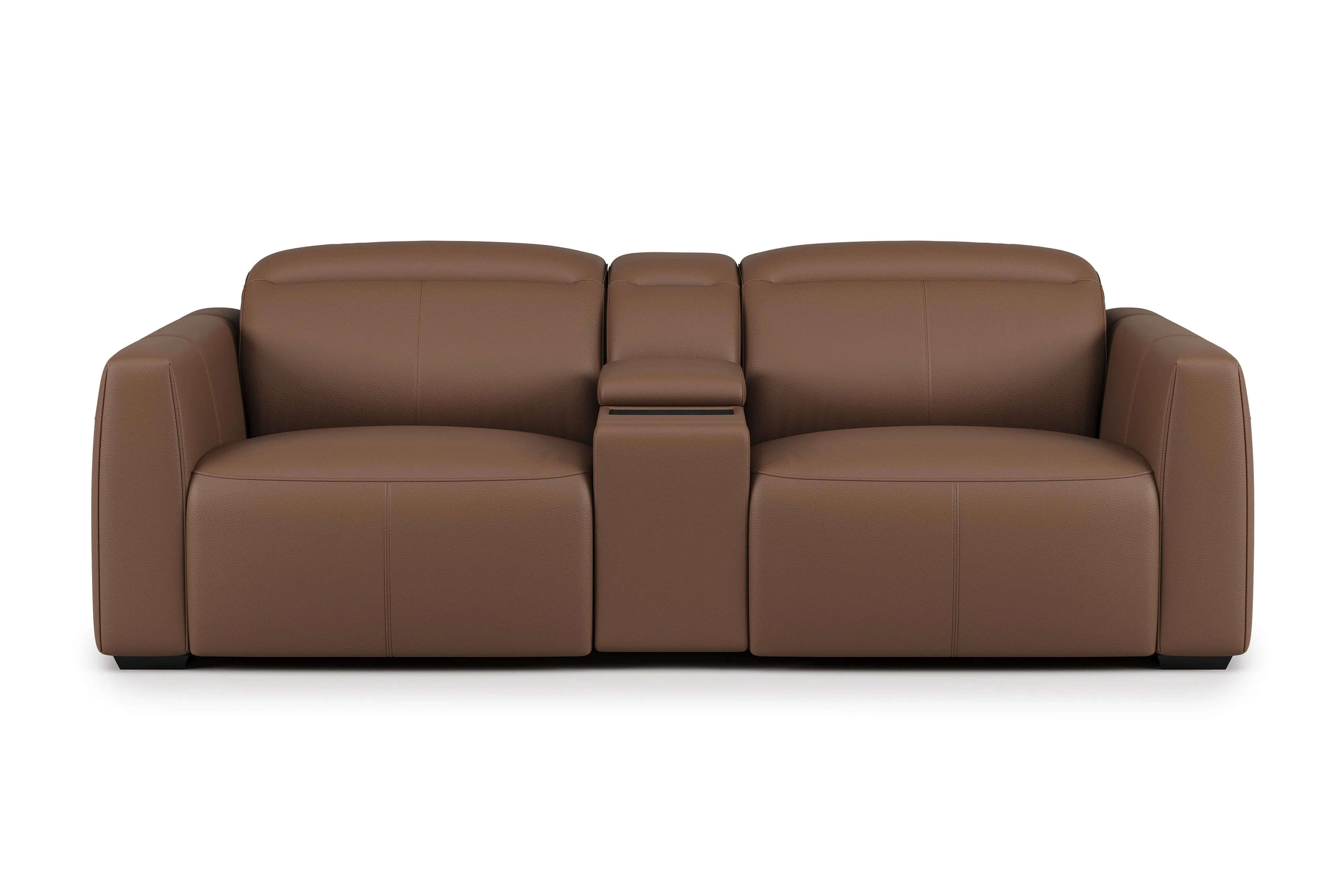 Valencia Carmen Leather Loveseat Dual Recliner with Console Lounge, Brown