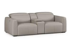 Valencia Carmen Leather Loveseat Dual Recliner with Console Lounge, Light Grey