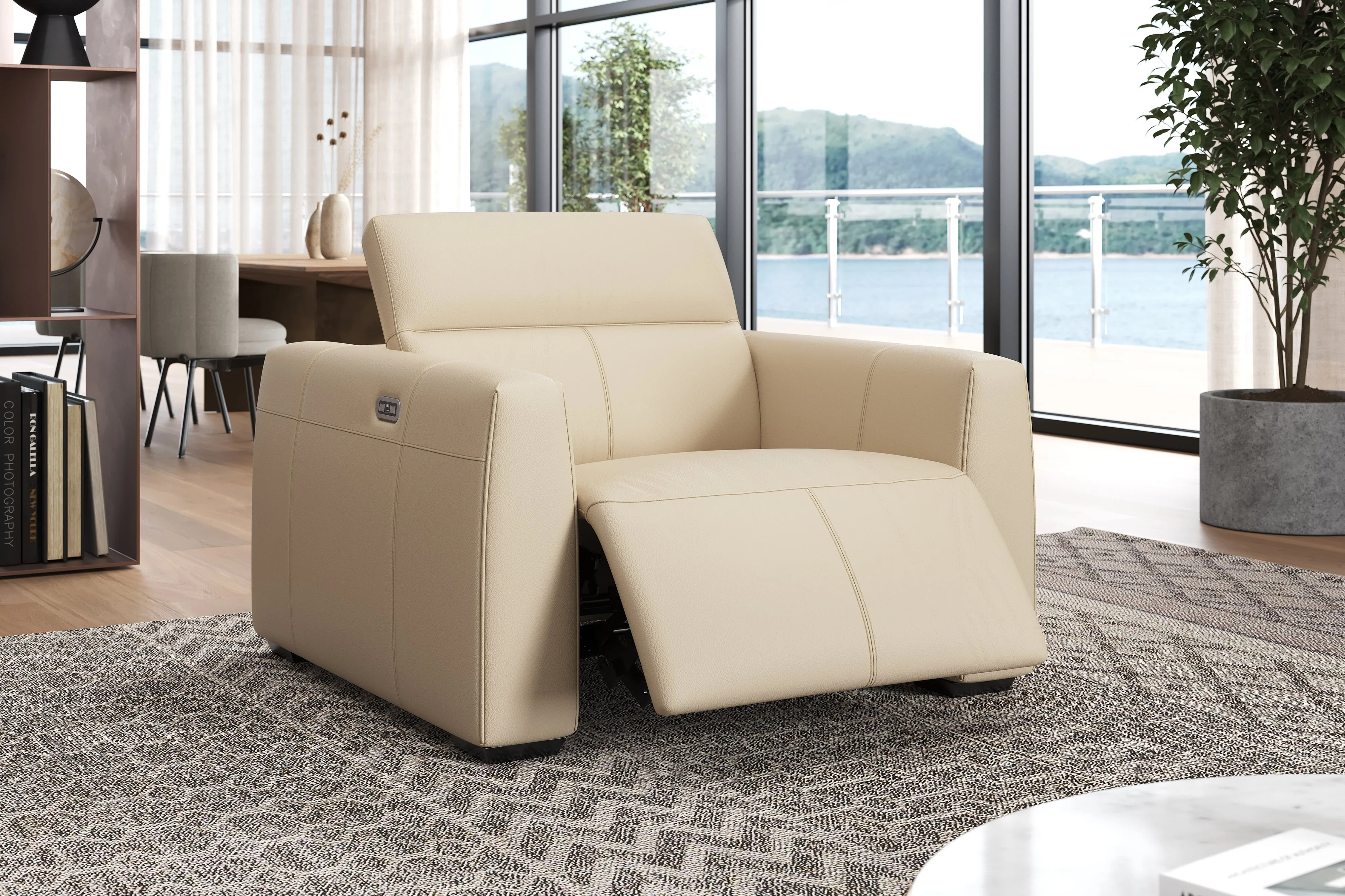 Valencia Carmen Leather Single Recliner Chair, Beige