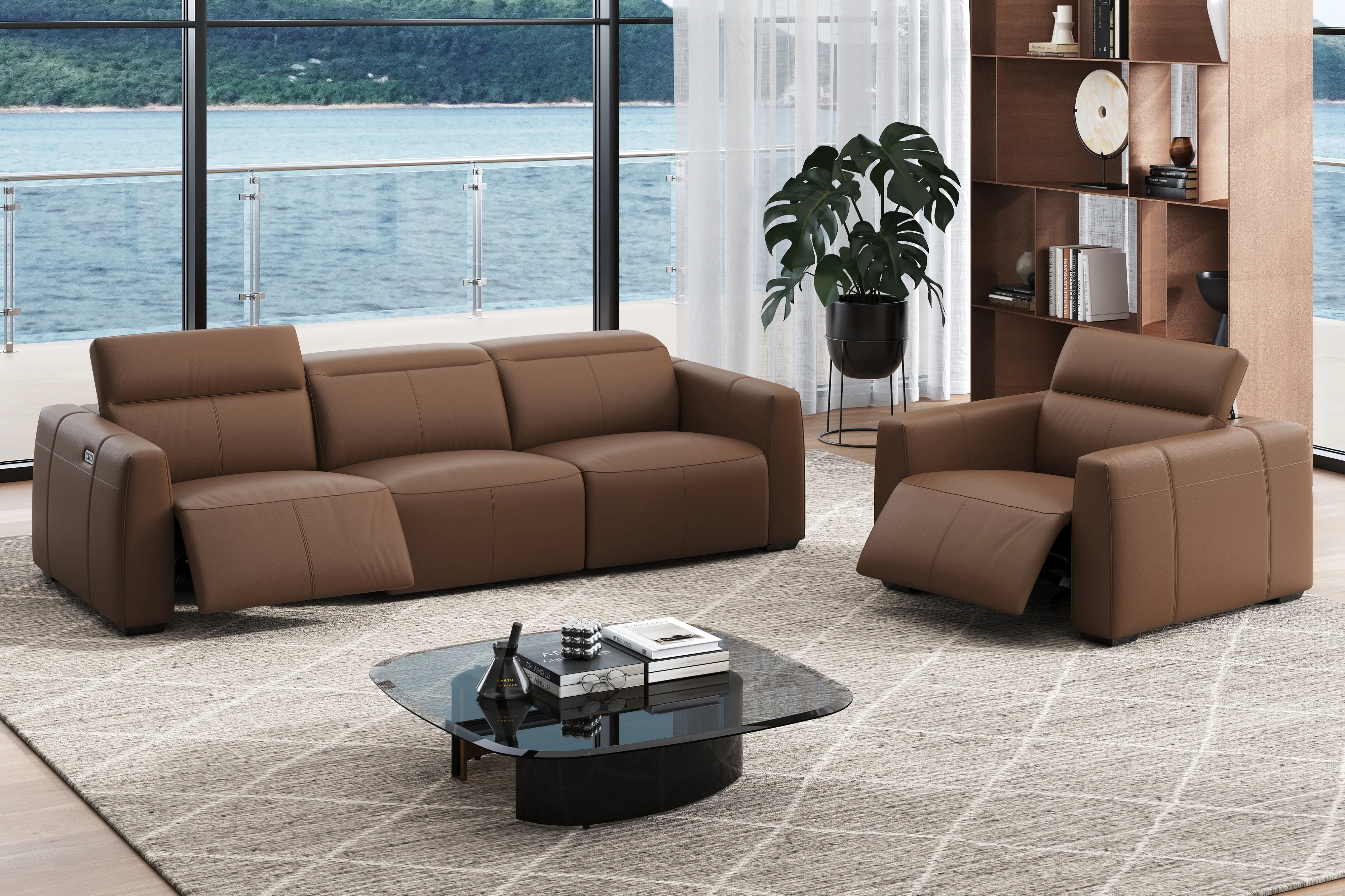 Valencia Carmen Leather Three Seats with Dual Recliner Sofa, Brown