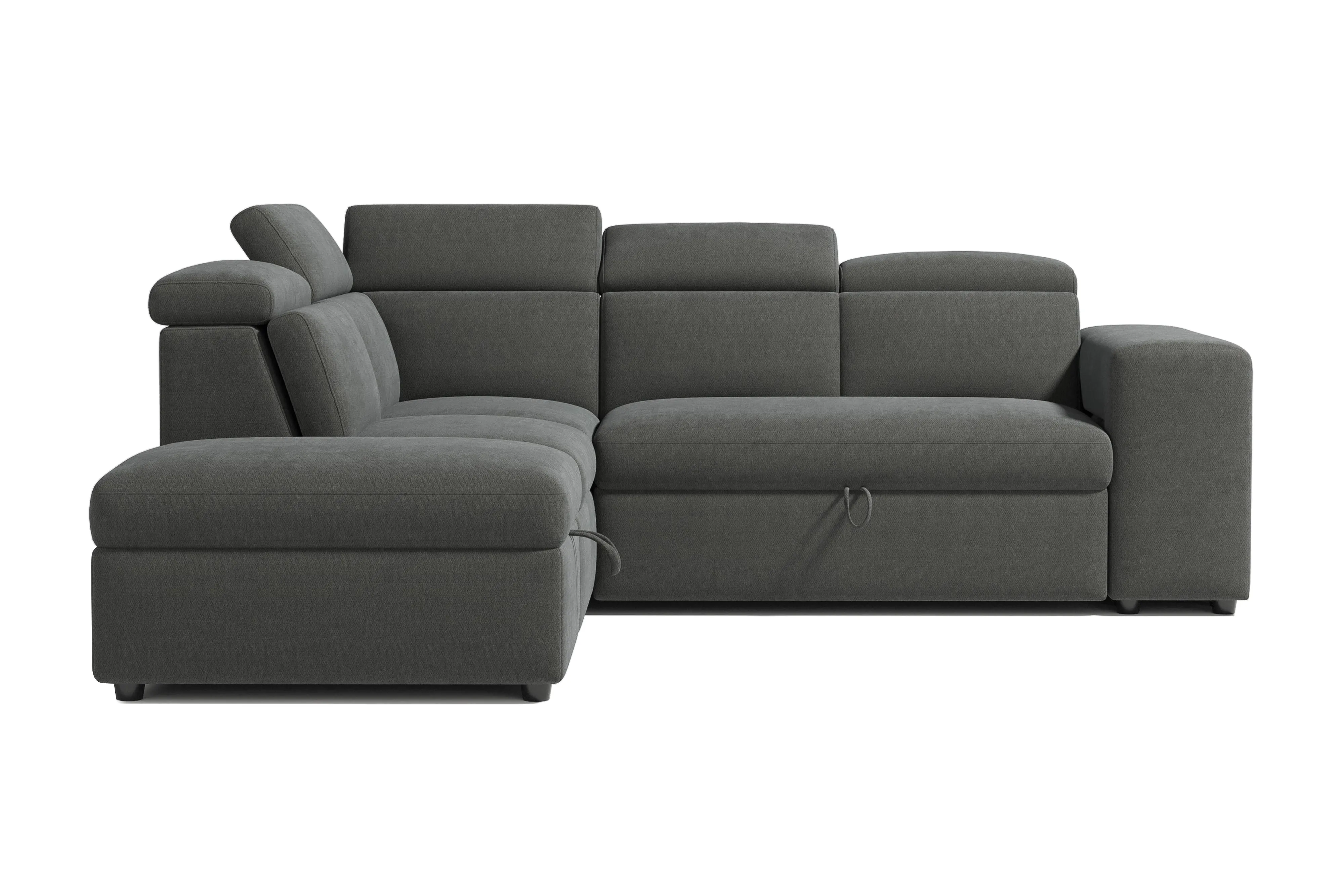 Valencia Finn Fabric Sectional Sofa Bed with Left Hand Storage, Dark Grey