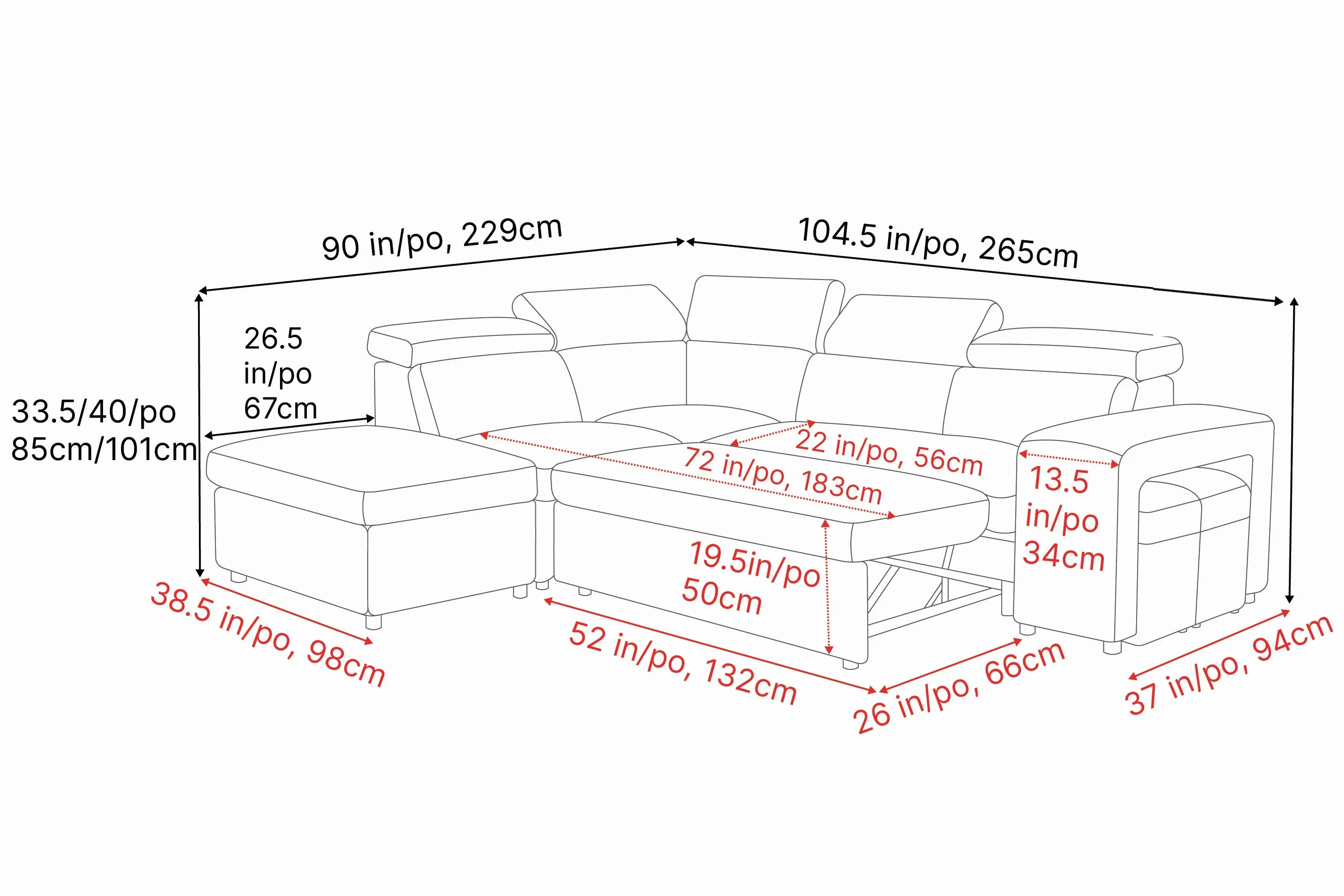 Valencia Finn Fabric Sectional Sofa Bed with Left Hand Storage, Dark Grey