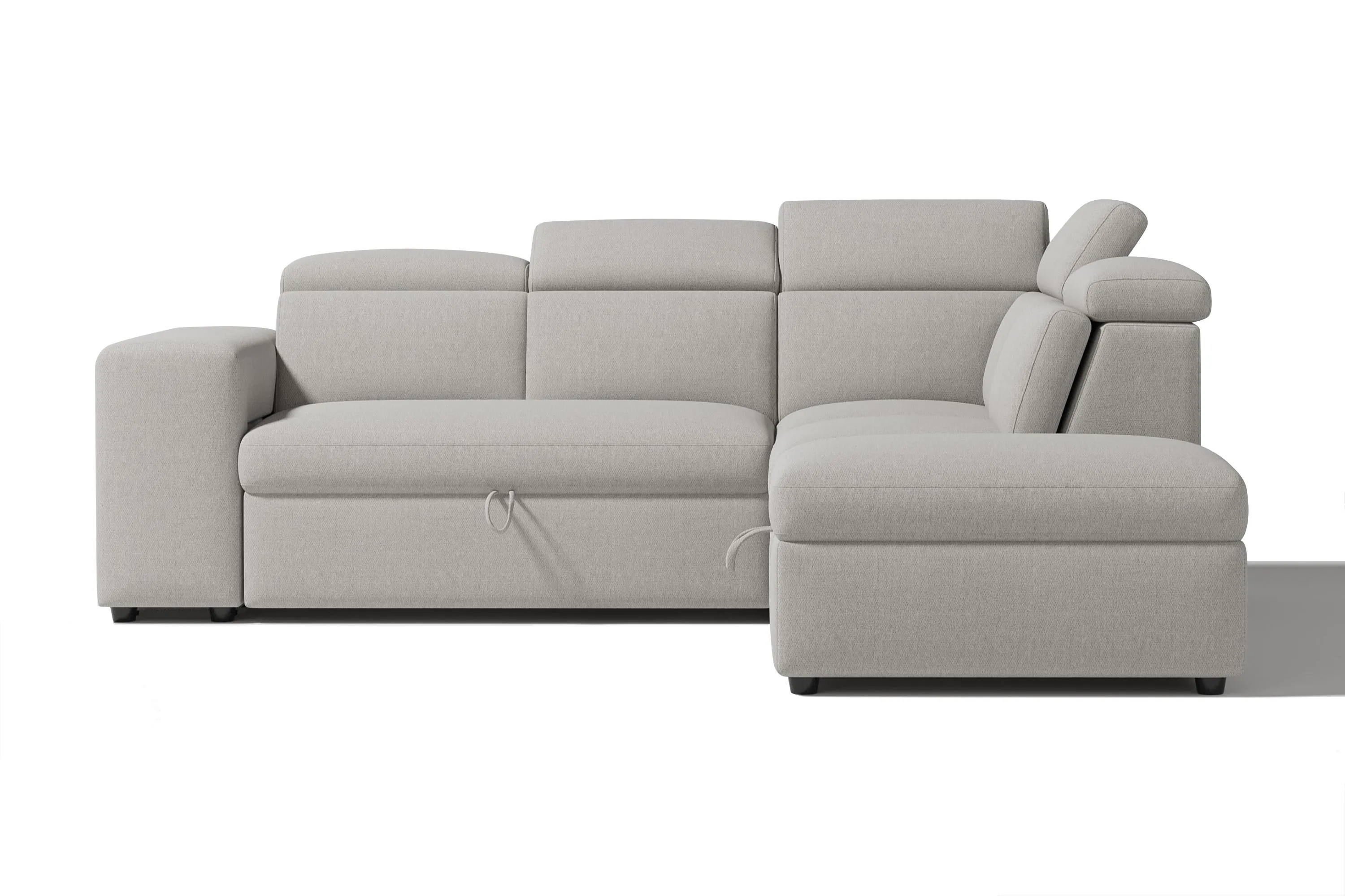 Valencia Finn Fabric Sectional Sofa Bed with Right Hand Storage, Light Grey