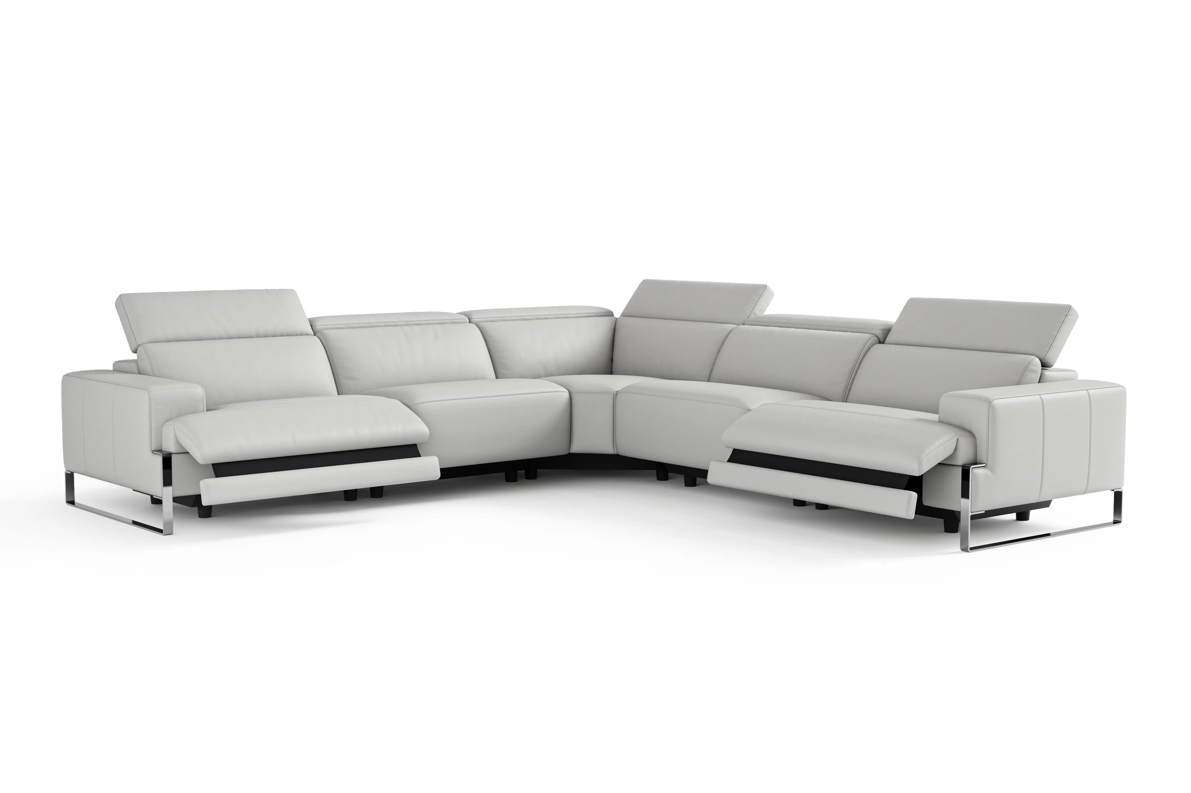 Valencia Melania Top Grain Leather L-Shape Reclining Sectional Sofa, Light Grey Color