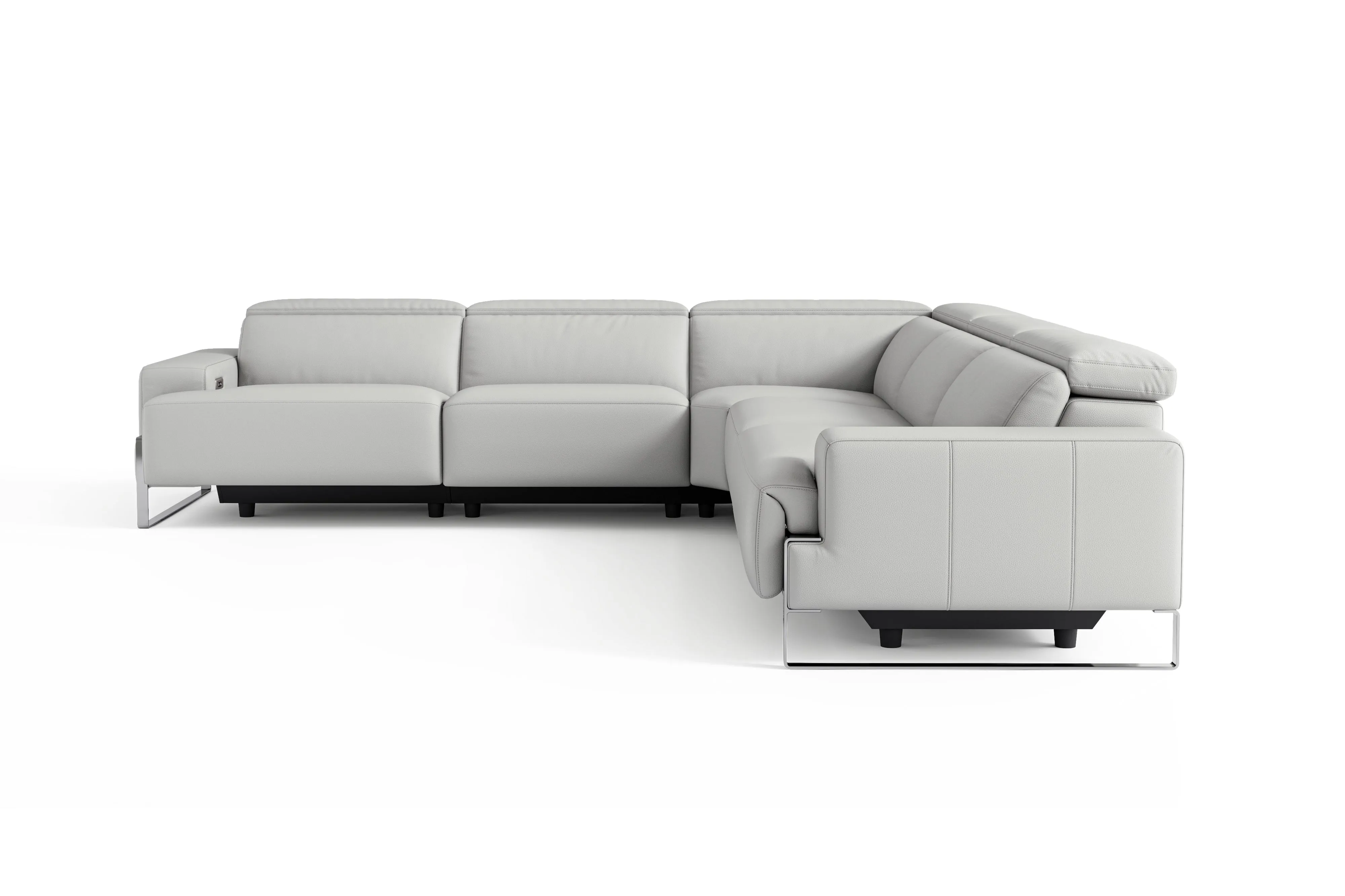 Valencia Melania Top Grain Leather L-Shape Reclining Sectional Sofa, Light Grey Color