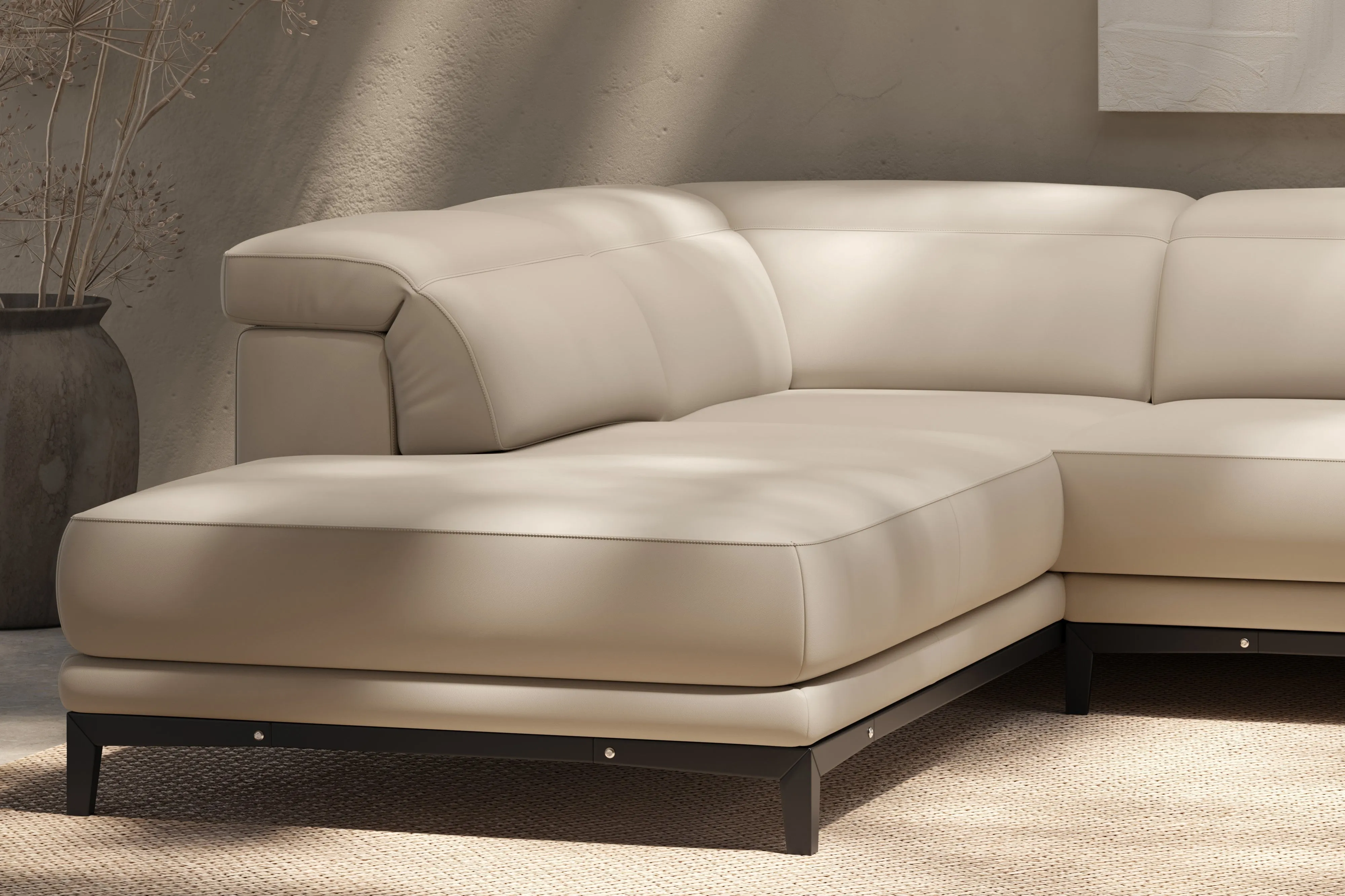 Valencia Valletta Top Grain Leather L-Shape with Left Chaise Sofa, Beige