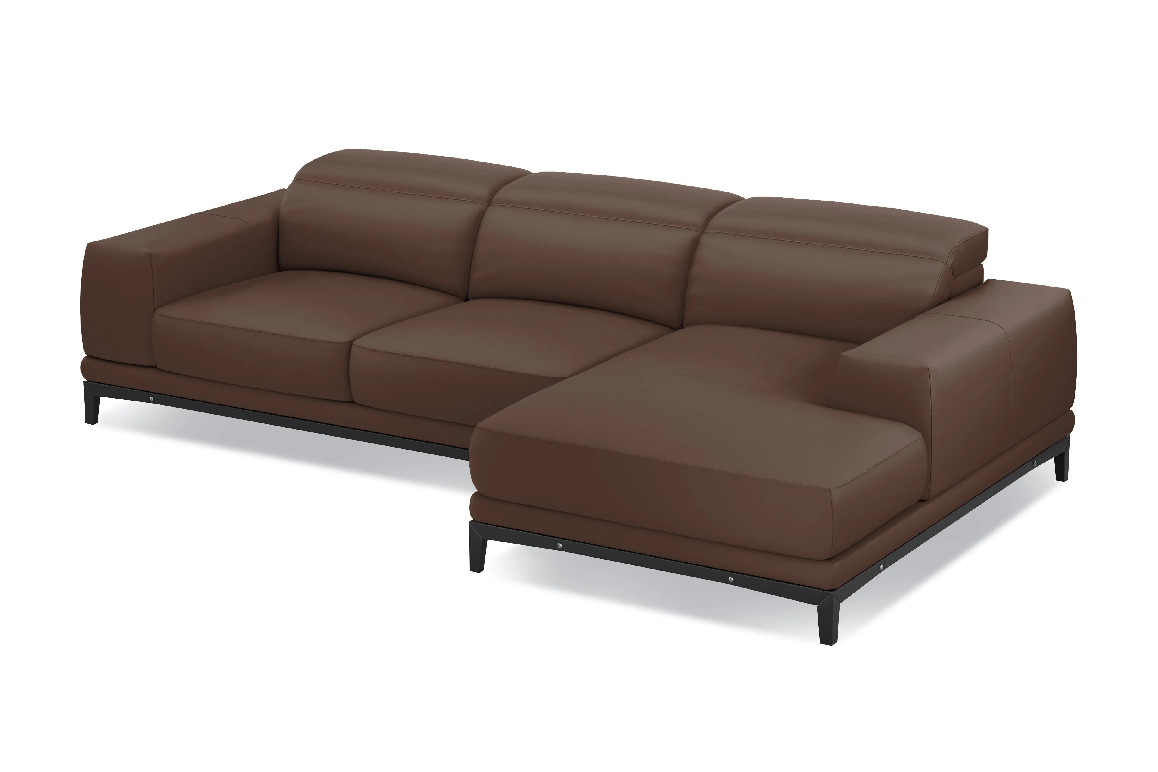 Valencia Valletta Top Grain Leather Three Seats with Right Chaise Sofa, Dark Brown