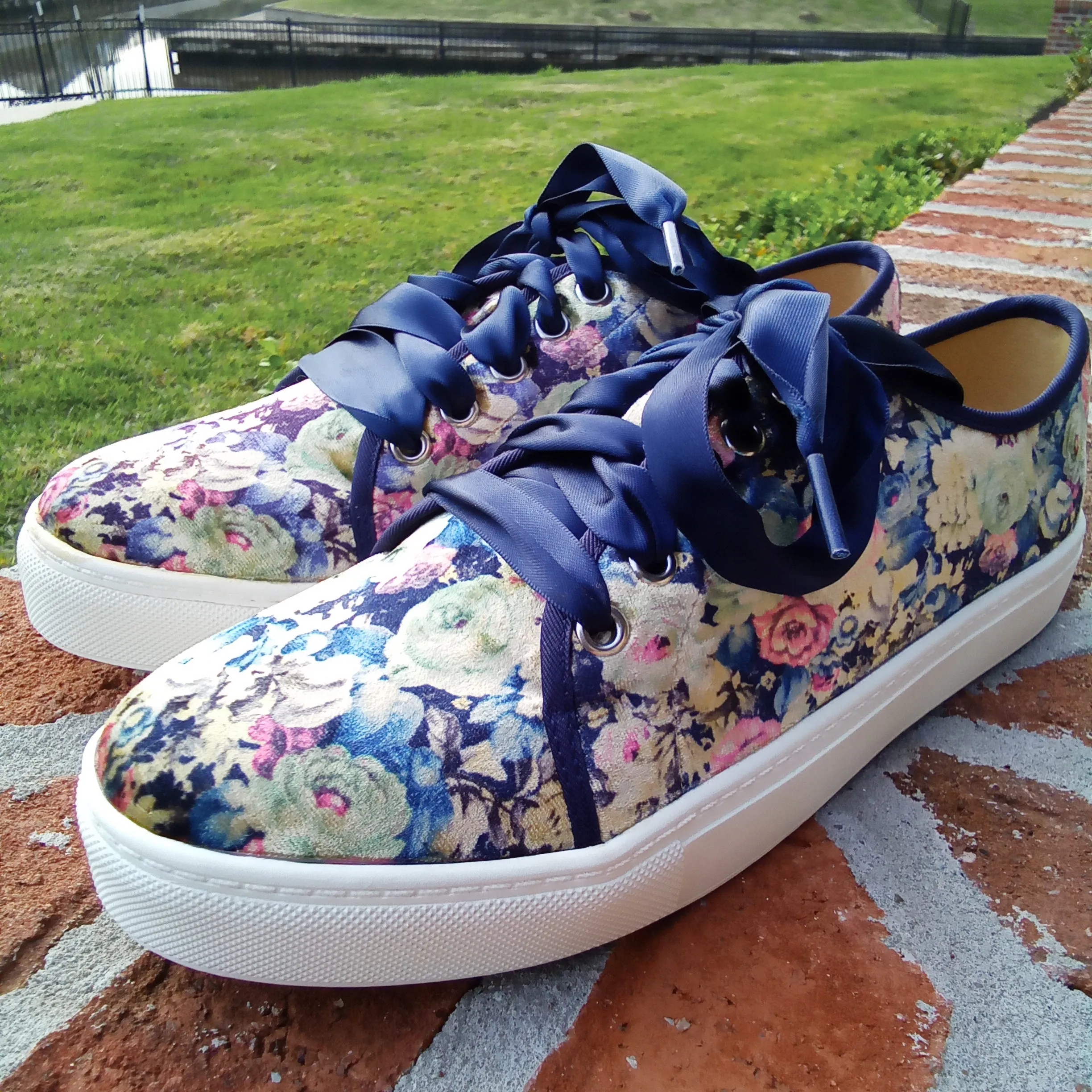 Velvet Floral Sneaker with Ribbon Laces | Dirty Laundry Josi