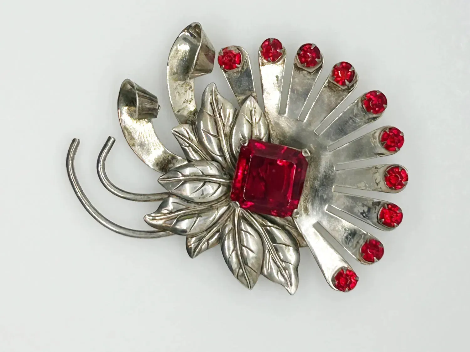 Vintage Brookraft Sterling Silver & Red Brooch