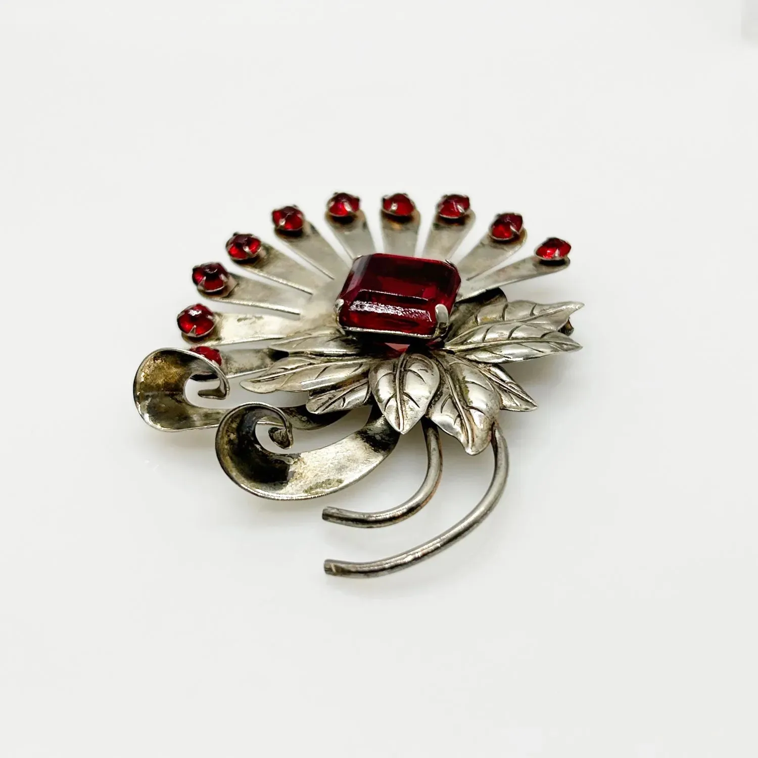 Vintage Brookraft Sterling Silver & Red Brooch