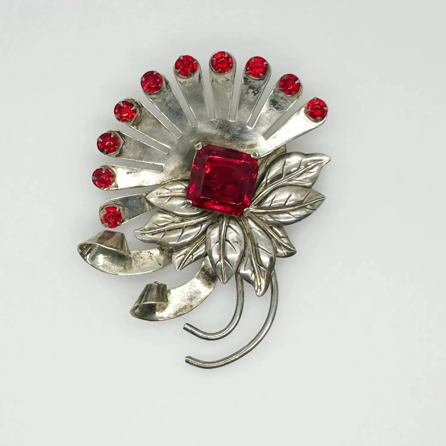 Vintage Brookraft Sterling Silver & Red Brooch