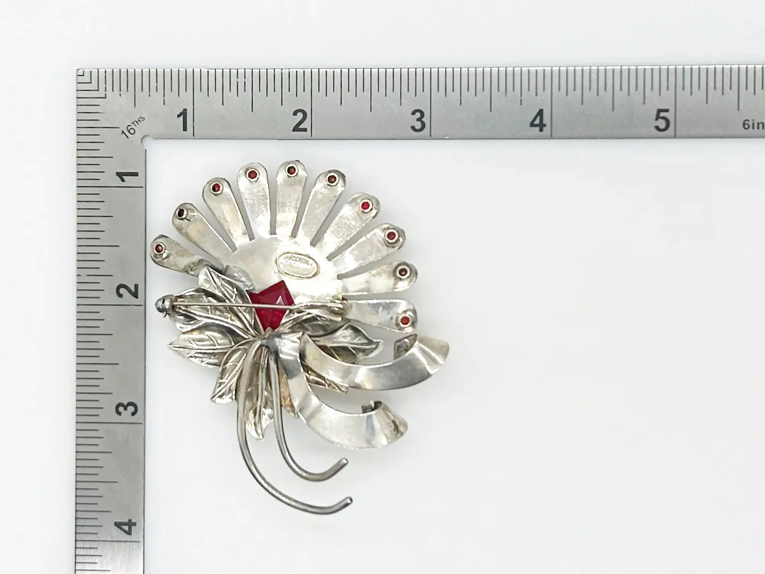 Vintage Brookraft Sterling Silver & Red Brooch