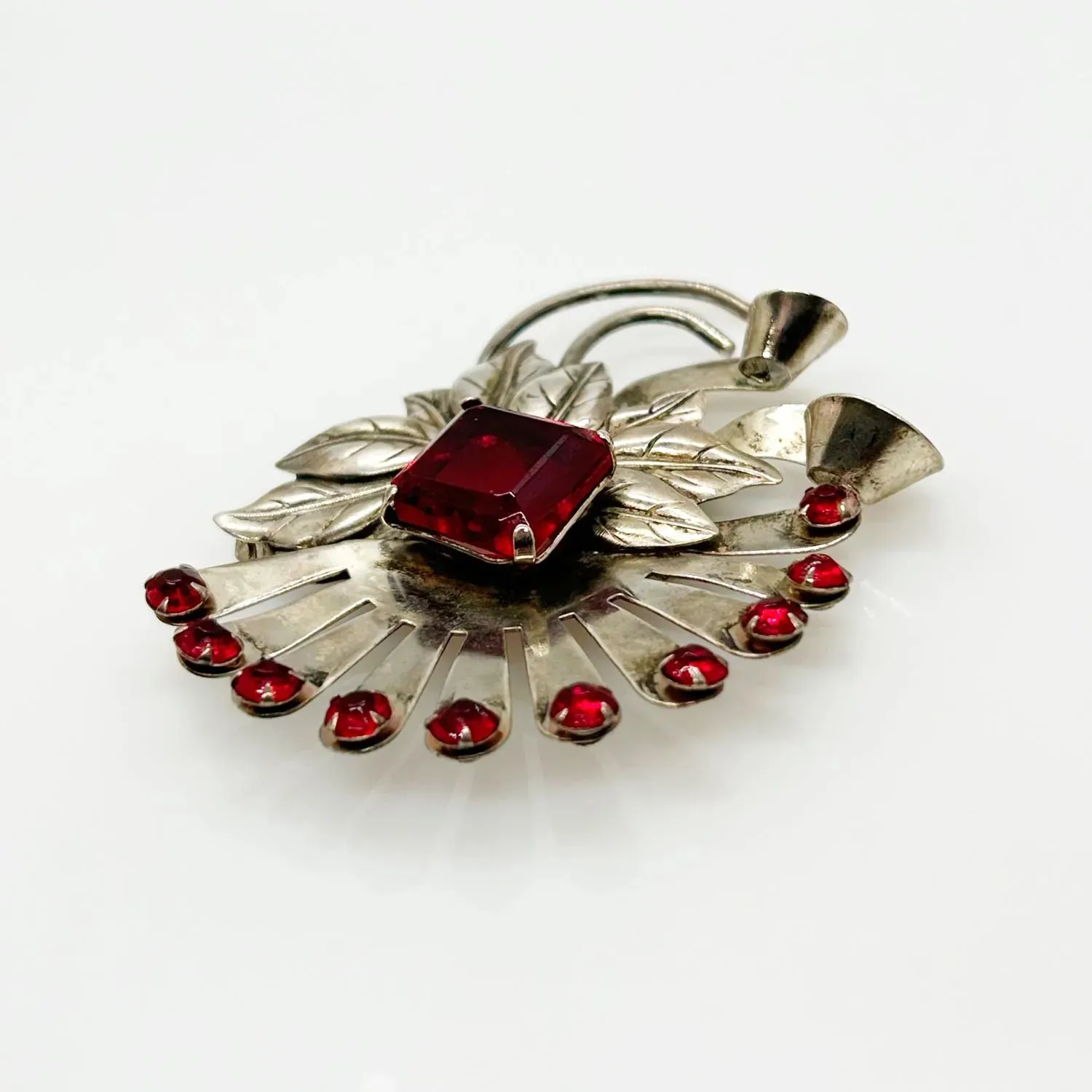 Vintage Brookraft Sterling Silver & Red Brooch