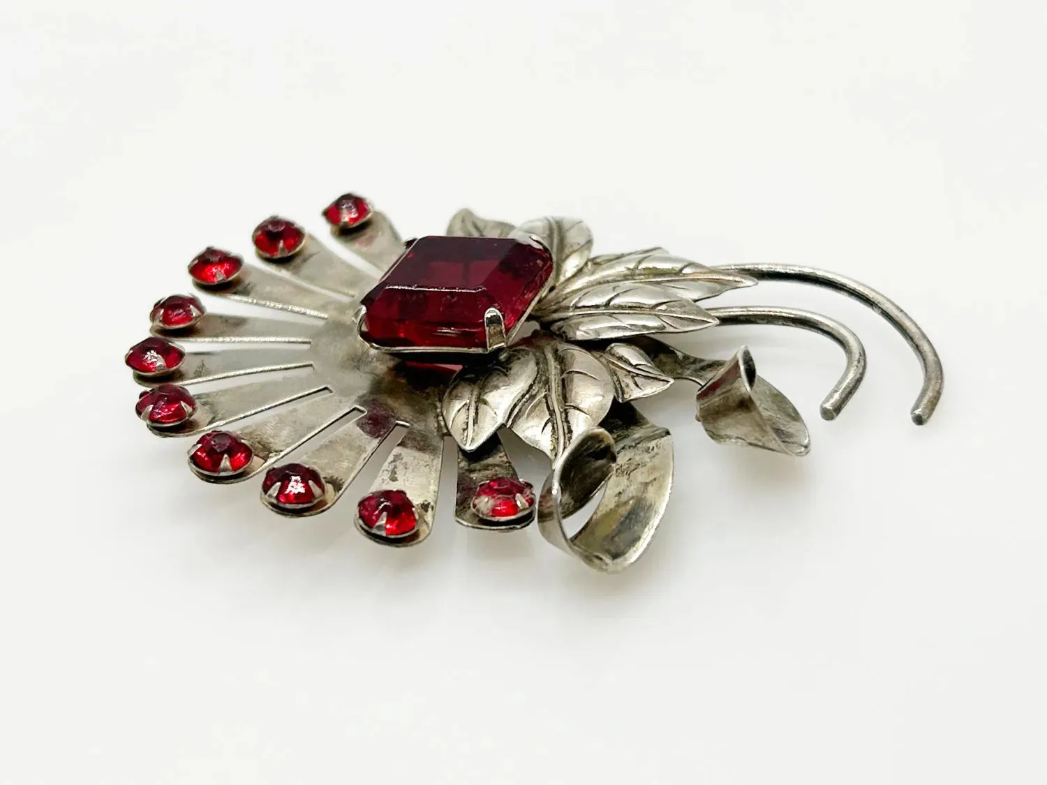 Vintage Brookraft Sterling Silver & Red Brooch